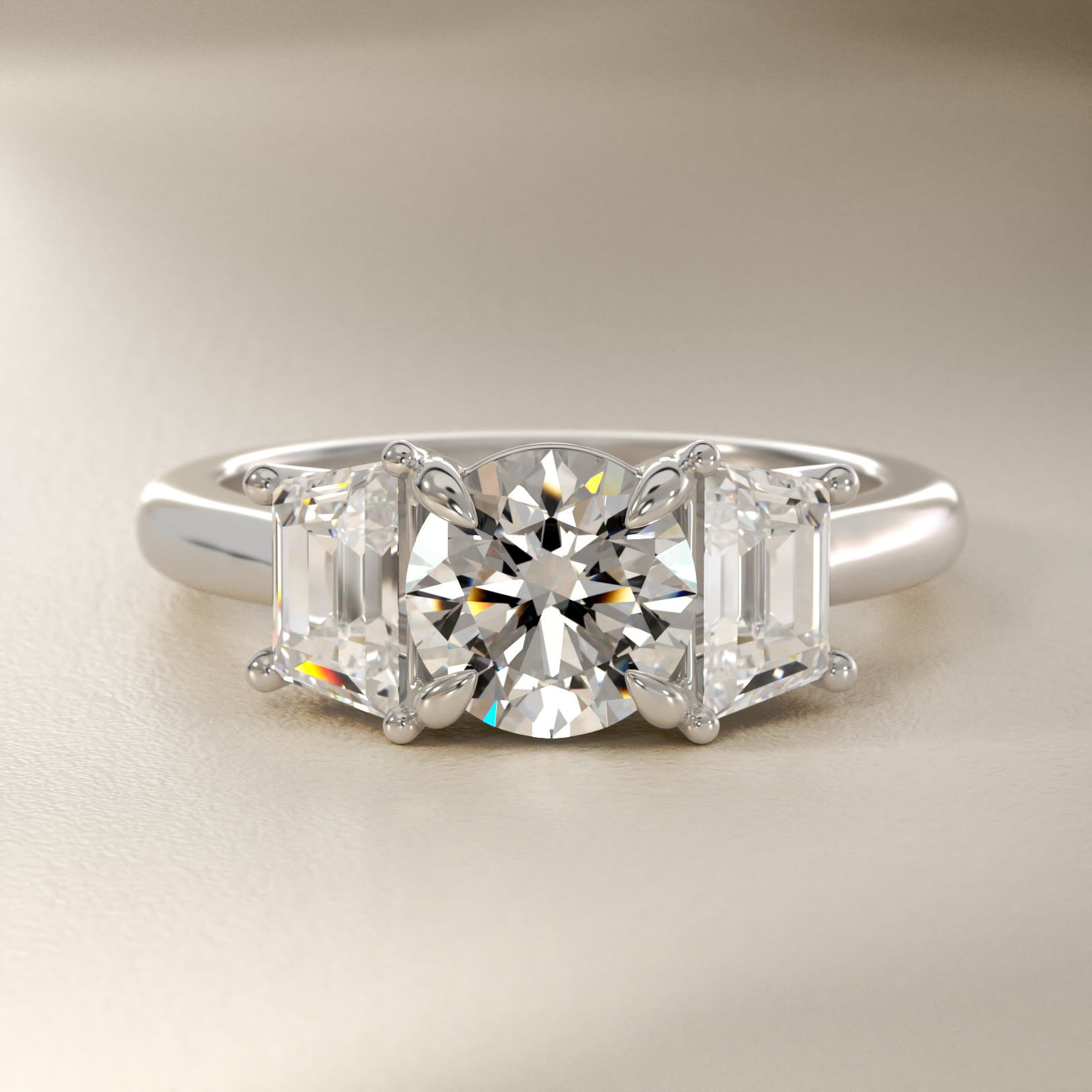 Three-Stone Trapezoid Sidestone Lab-Grown Diamond Engagement Ring in 18k White Gold (1 ct. tw.)