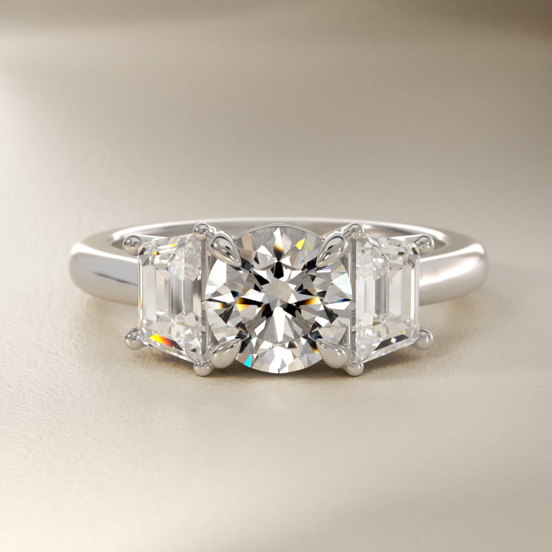 Three-Stone Trapezoid Sidestone Lab-Grown Diamond Engagement Ring in 14k White Gold (1 ct. tw.)