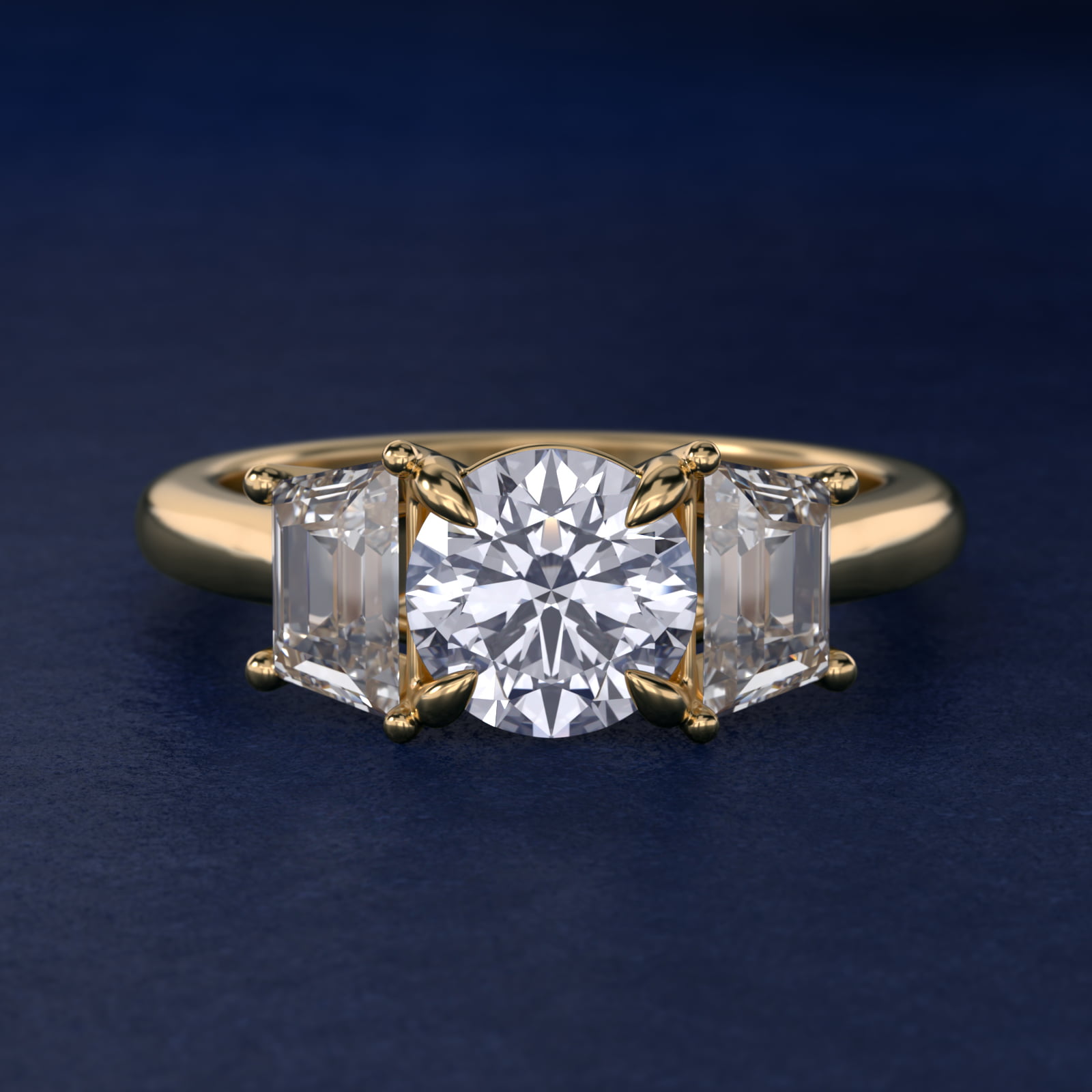 Three-Stone Trapezoid Sidestone Diamond Engagement Ring in 14K Yellow Gold (1 ct. tw.)