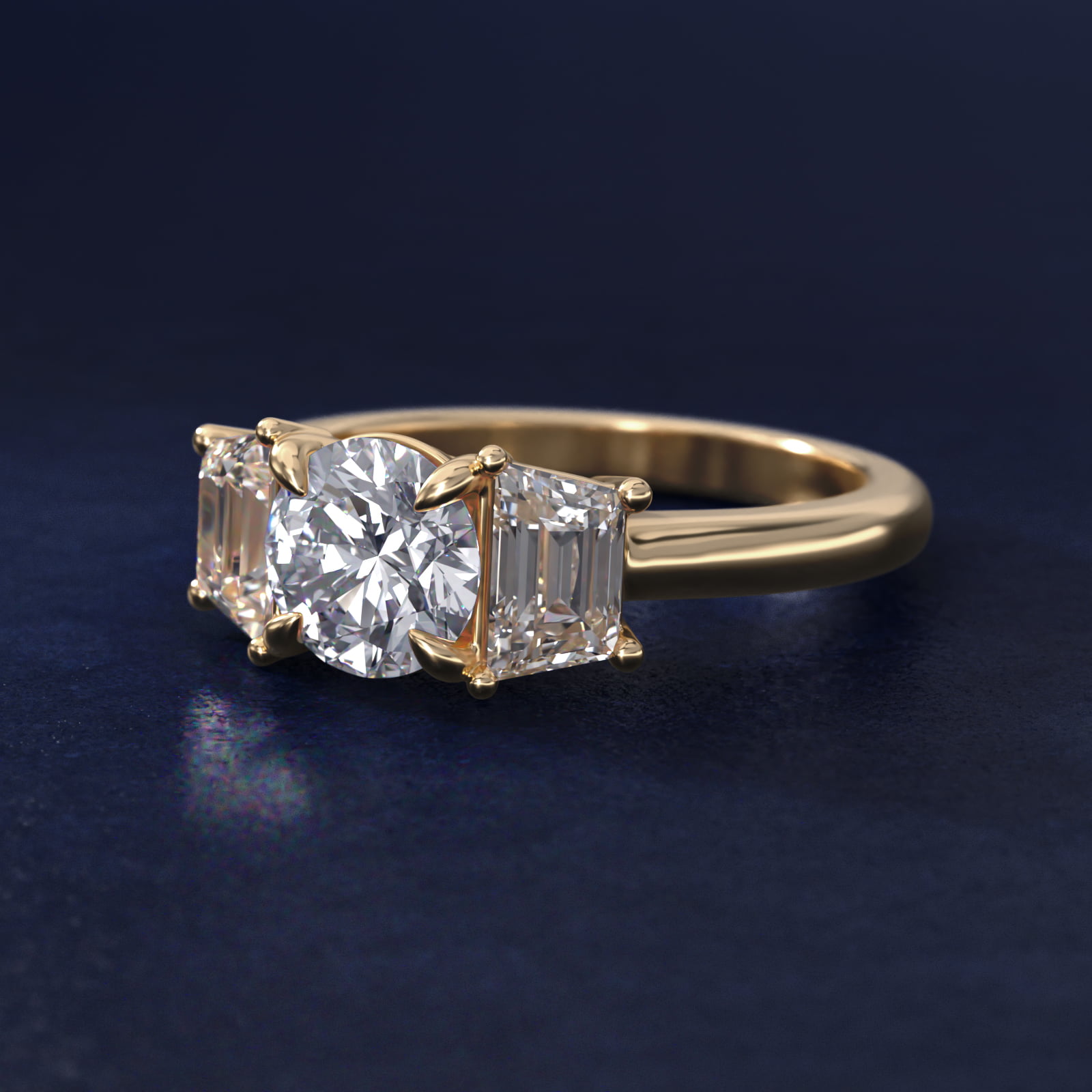 Three-Stone Trapezoid Sidestone Lab-Grown Diamond Engagement Ring in 14K Yellow Gold (1 ct. tw.)