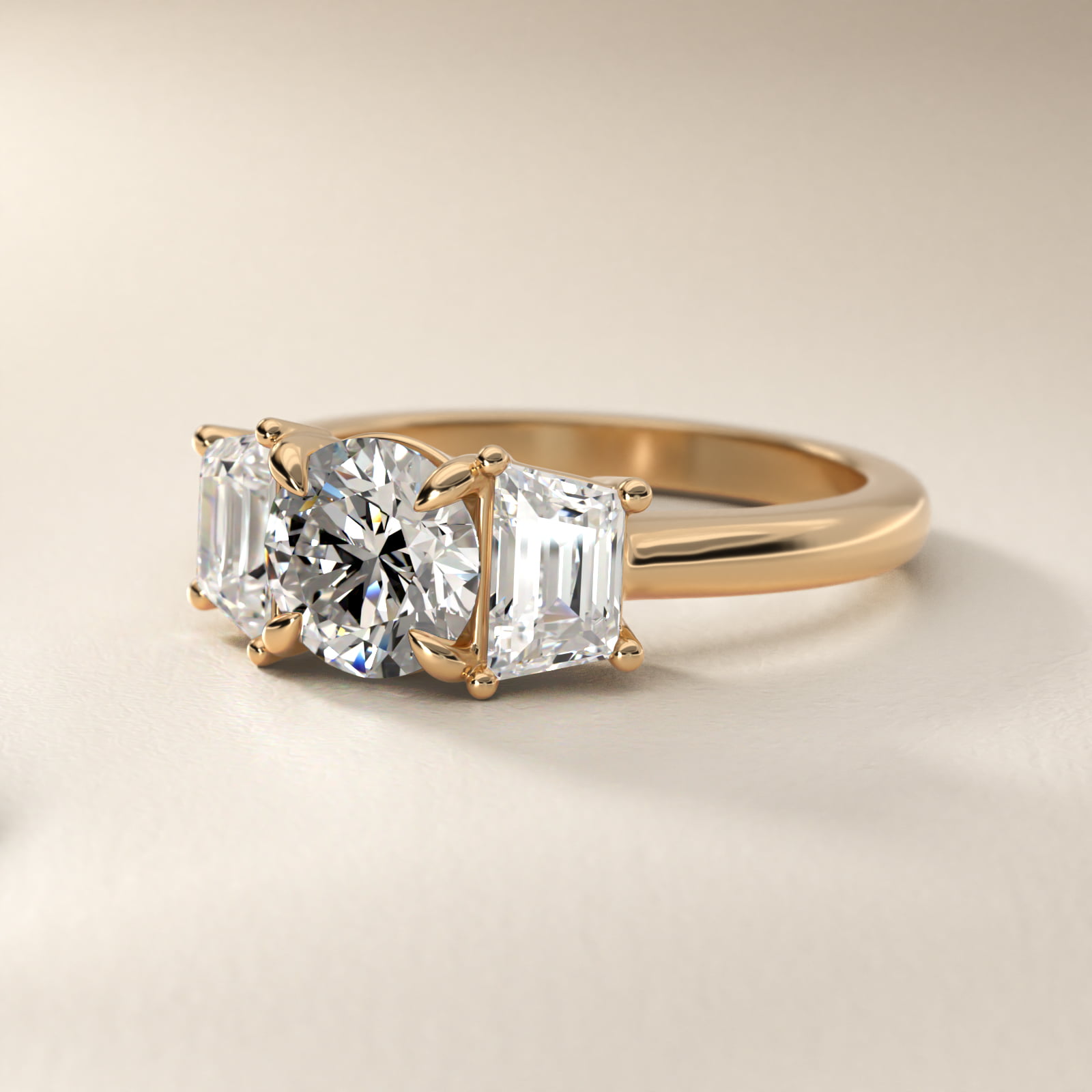 Three-Stone Trapezoid Sidestone Diamond Engagement Ring in 18k Yellow Gold (1 ct. tw.)