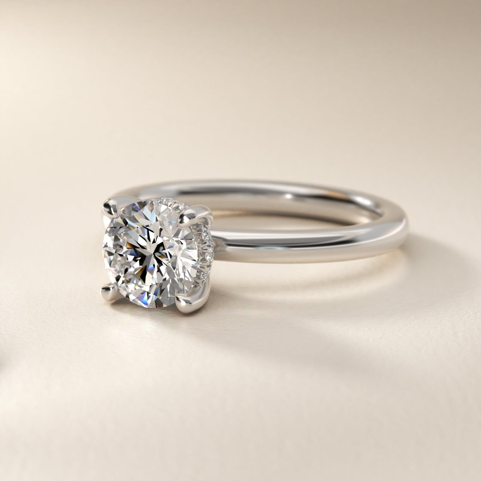 Solitaire Plus Hidden Halo Diamond Engagement Ring in 18k White Gold