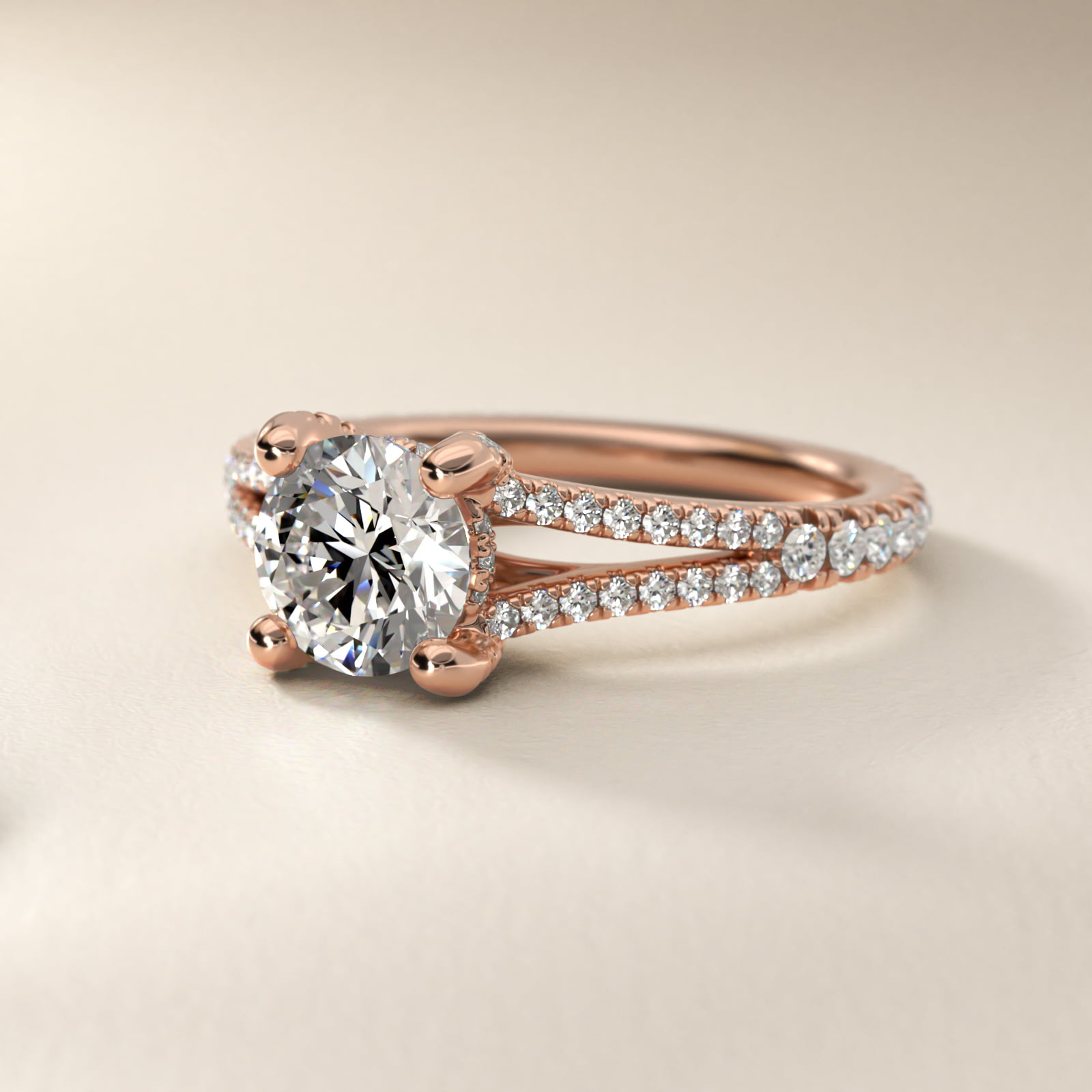 Split-Shank Diamond Engagement Ring in 18k Rose Gold