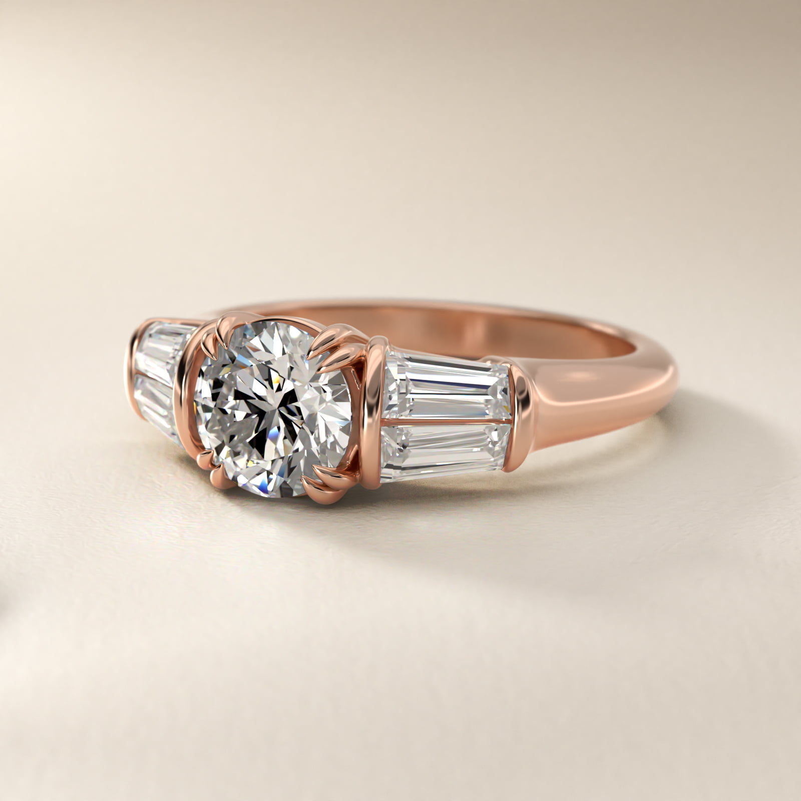 Five-Stone Tapered Baguette Diamond Engagement Ring in 14k Rose Gold (3/4 ct. tw.)