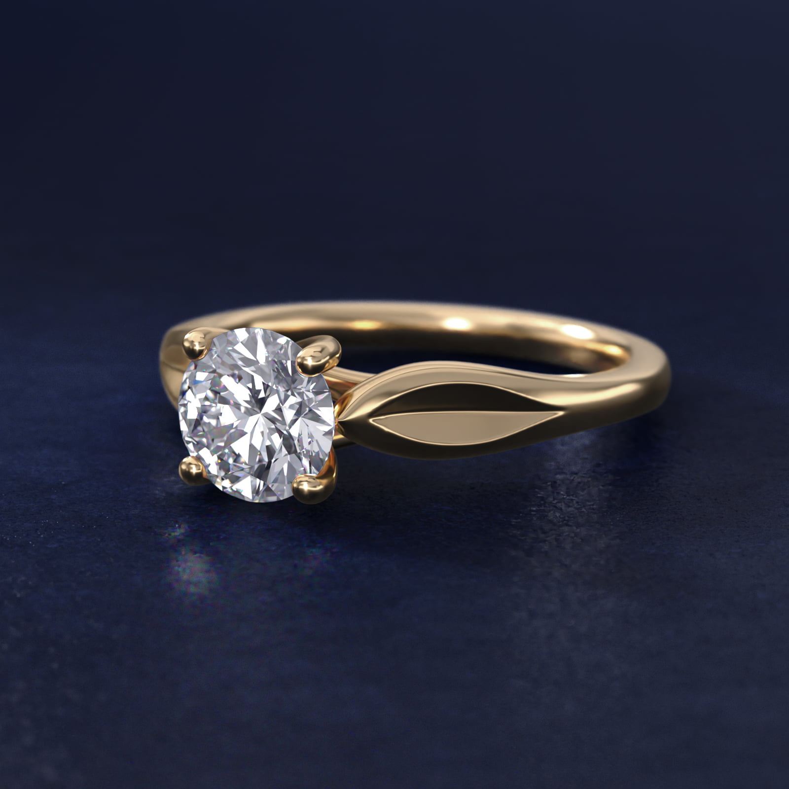 Leaf Solitaire Engagement Ring in 18k Yellow Gold