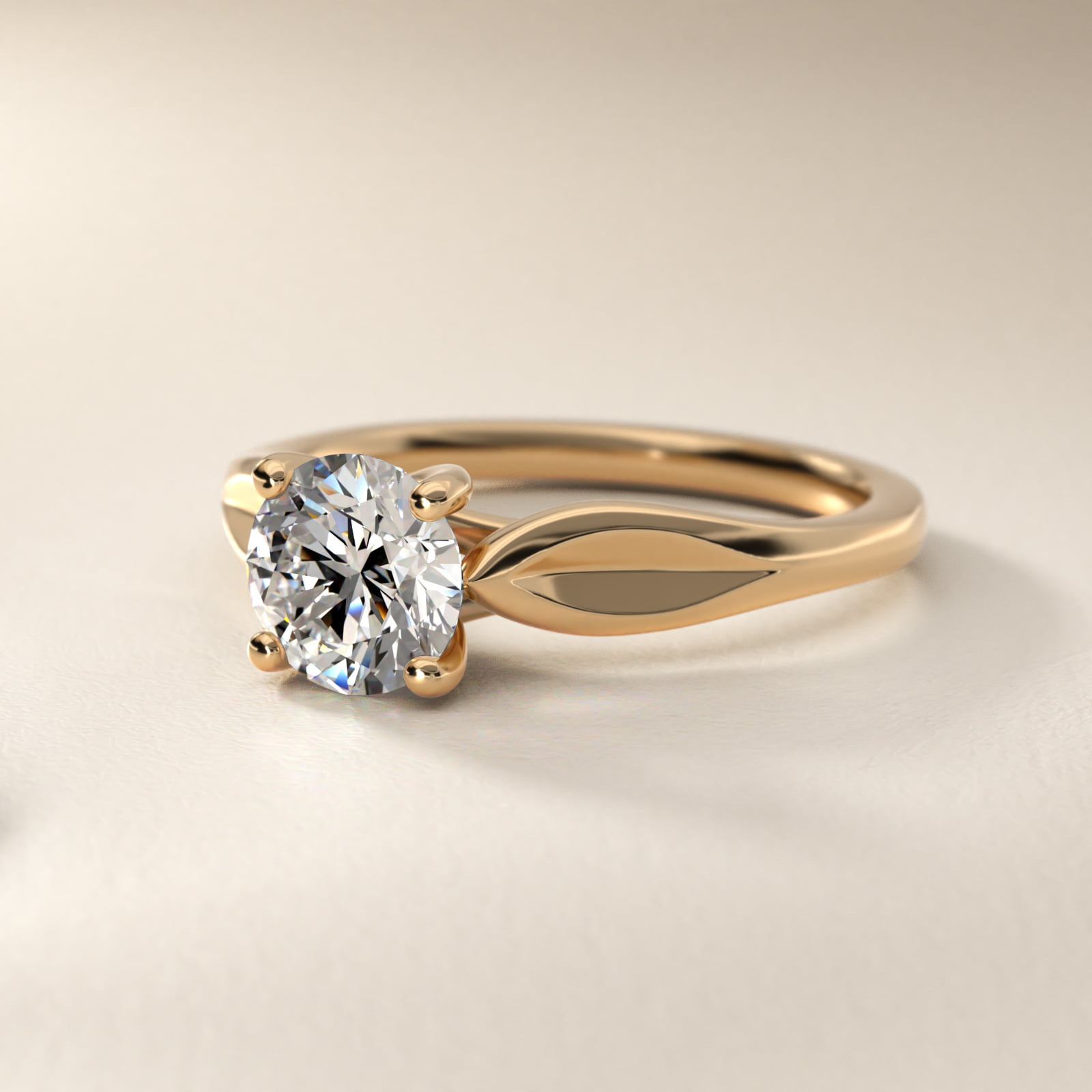 Leaf Solitaire Engagement Ring in 14k Yellow Gold