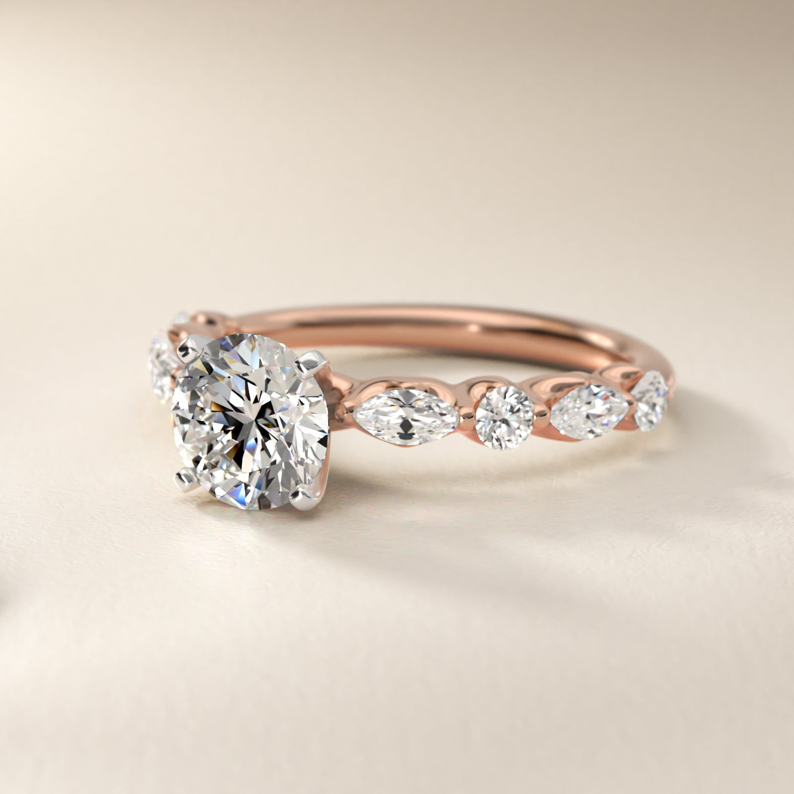 Floating Marquise and Round Engagement Ring in 14k Rose Gold (2/5 ct. tw.)