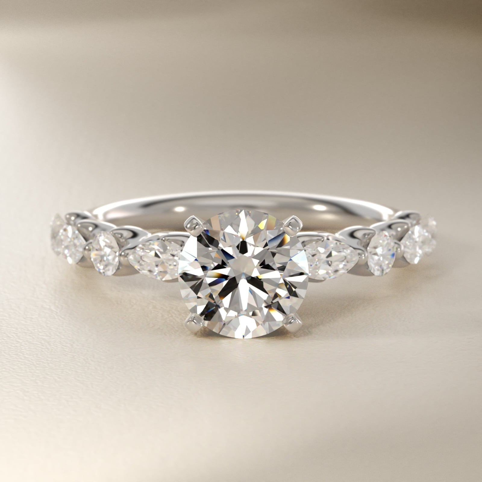Floating Marquise and Round Engagement Ring in 18k White Gold (2/5 ct. tw.)