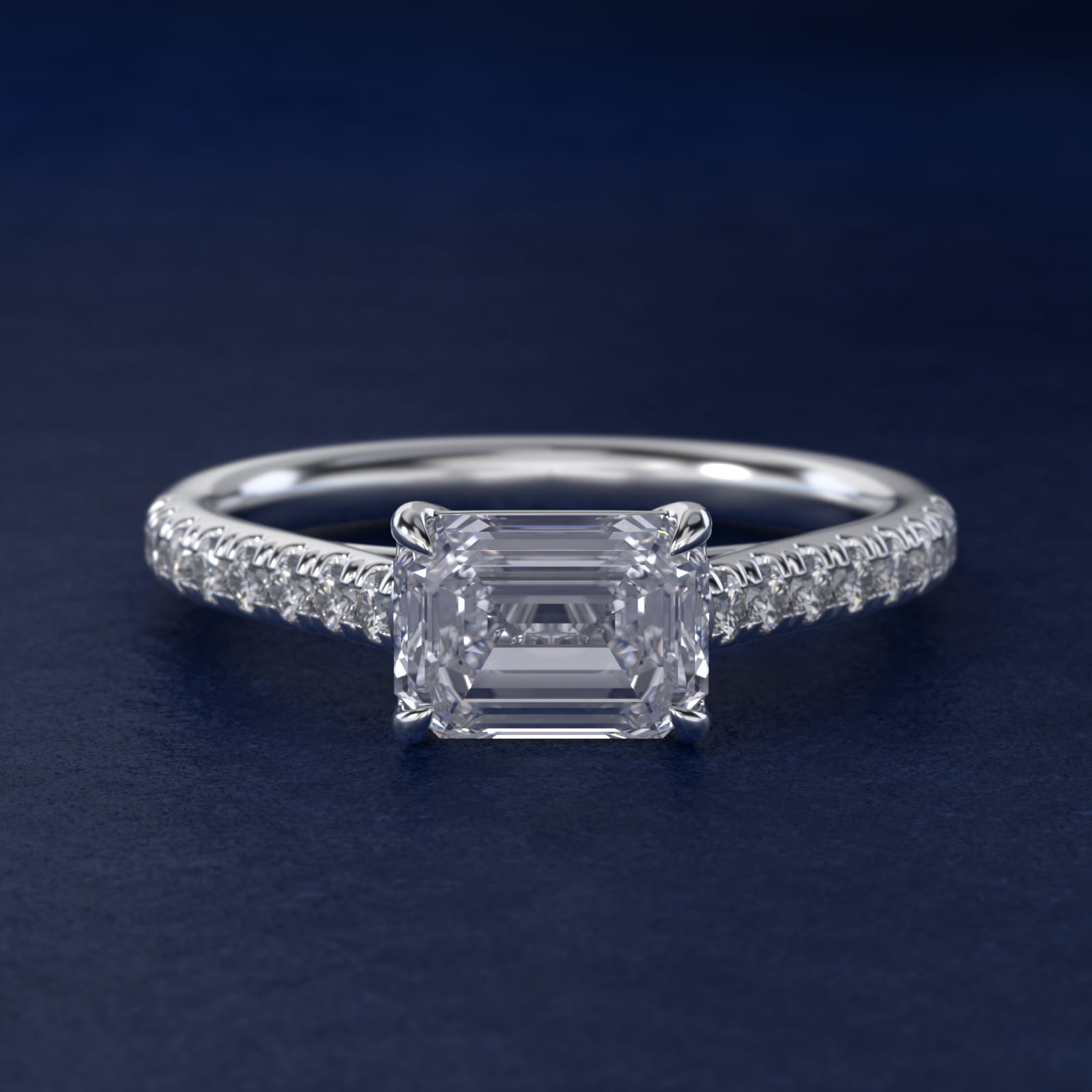East West Diamond Engagement Ring in 14k White Gold