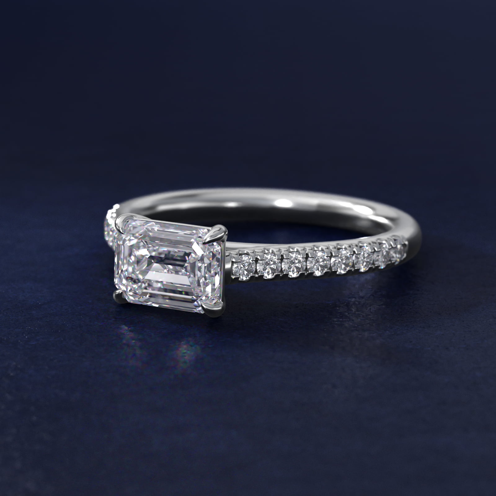 East West Diamond Engagement Ring in Platinum
