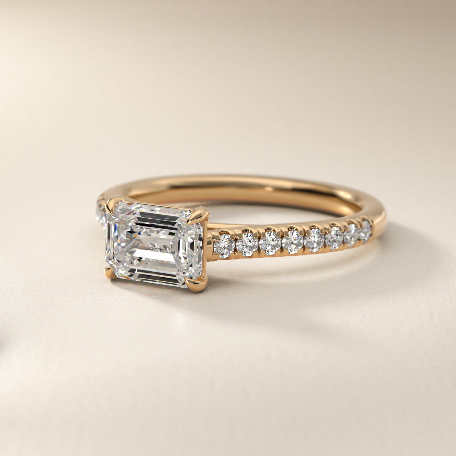 East West Diamond Engagement Ring in 14k Yellow Gold