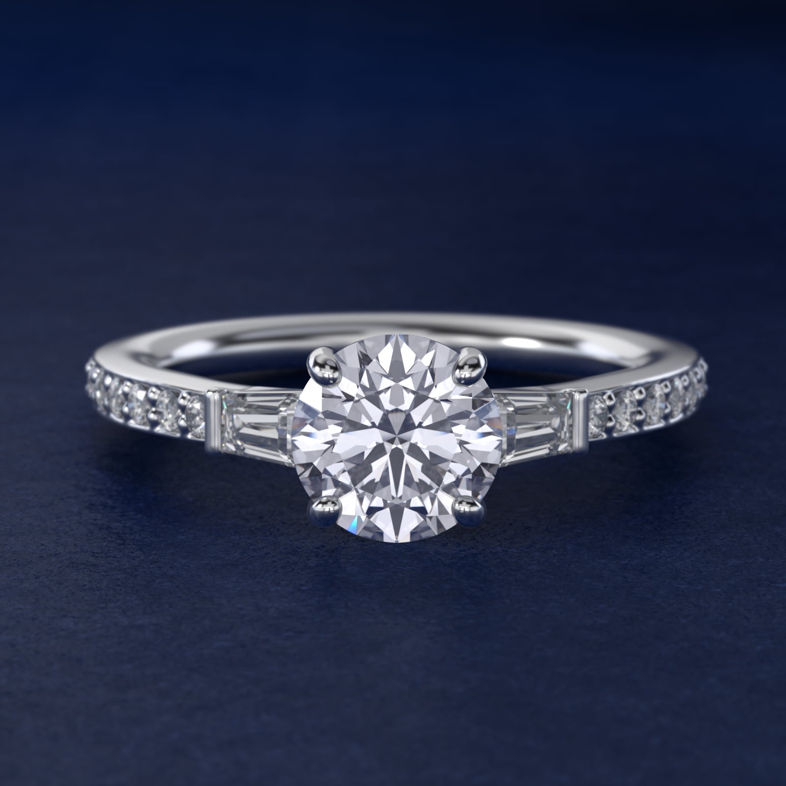 Tapered Baguette Diamond Cathedral Engagement Ring in 14k White Gold (1/3 ct. tw.)