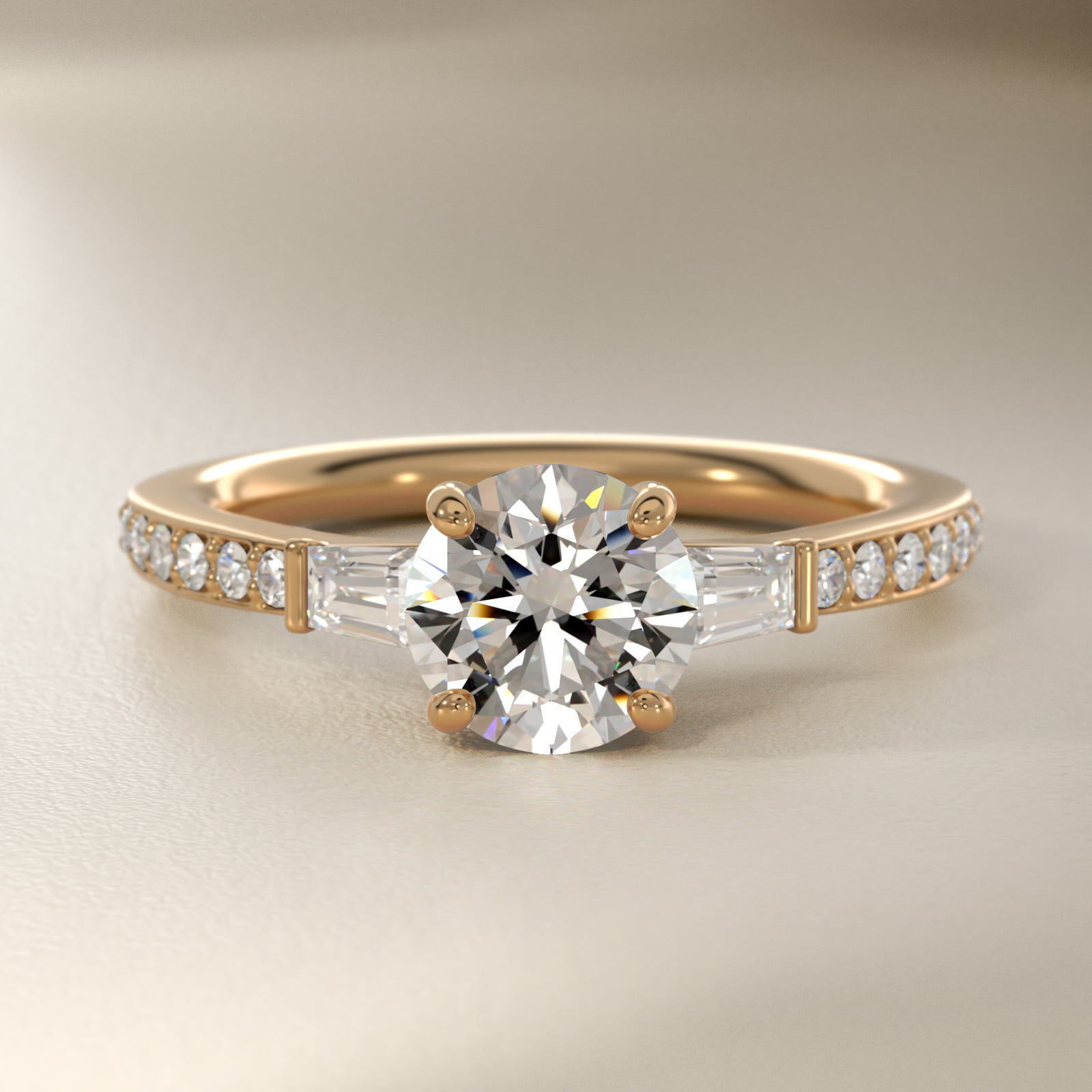 Tapered Baguette Diamond Cathedral Engagement Ring in 14k Yellow Gold (1/3 ct. tw.)