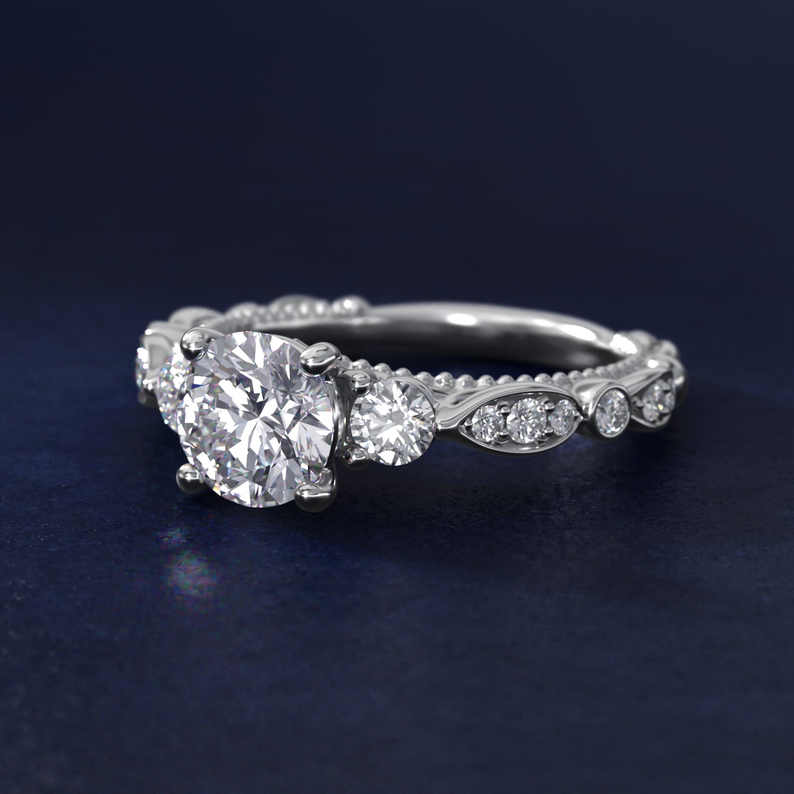 Floral Ellipse Diamond Cathedral Engagement Ring in 18k White Gold (1/3 ct. tw.)