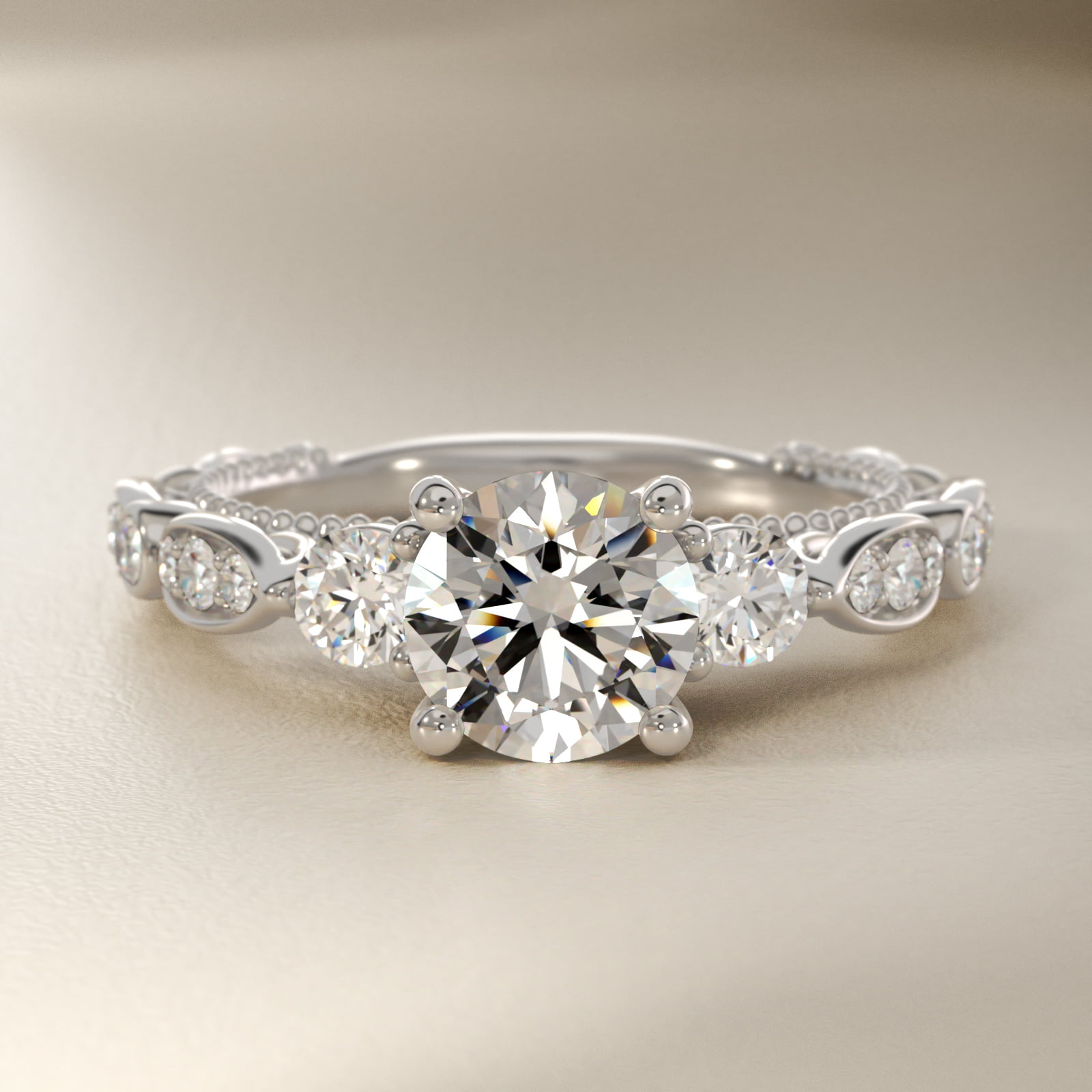 Floral Ellipse Diamond Cathedral Engagement Ring in Platinum (1/3 ct. tw)