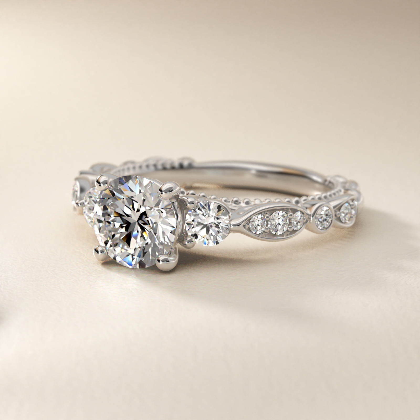 Floral Ellipse Diamond Cathedral Engagement Ring in 14k White Gold (1/3 ct. tw.)