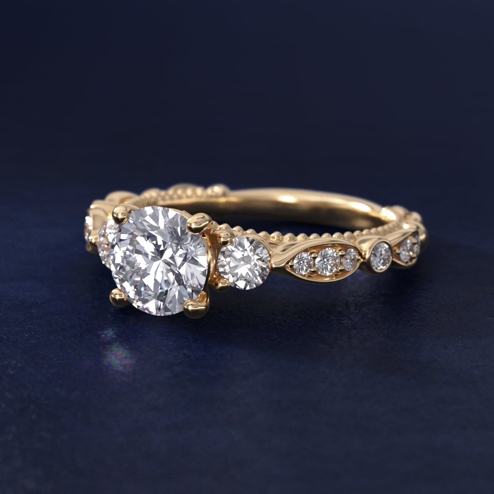 Floral Ellipse Diamond Cathedral Engagement Ring in 14k Yellow Gold (1/3 ct. tw.)
