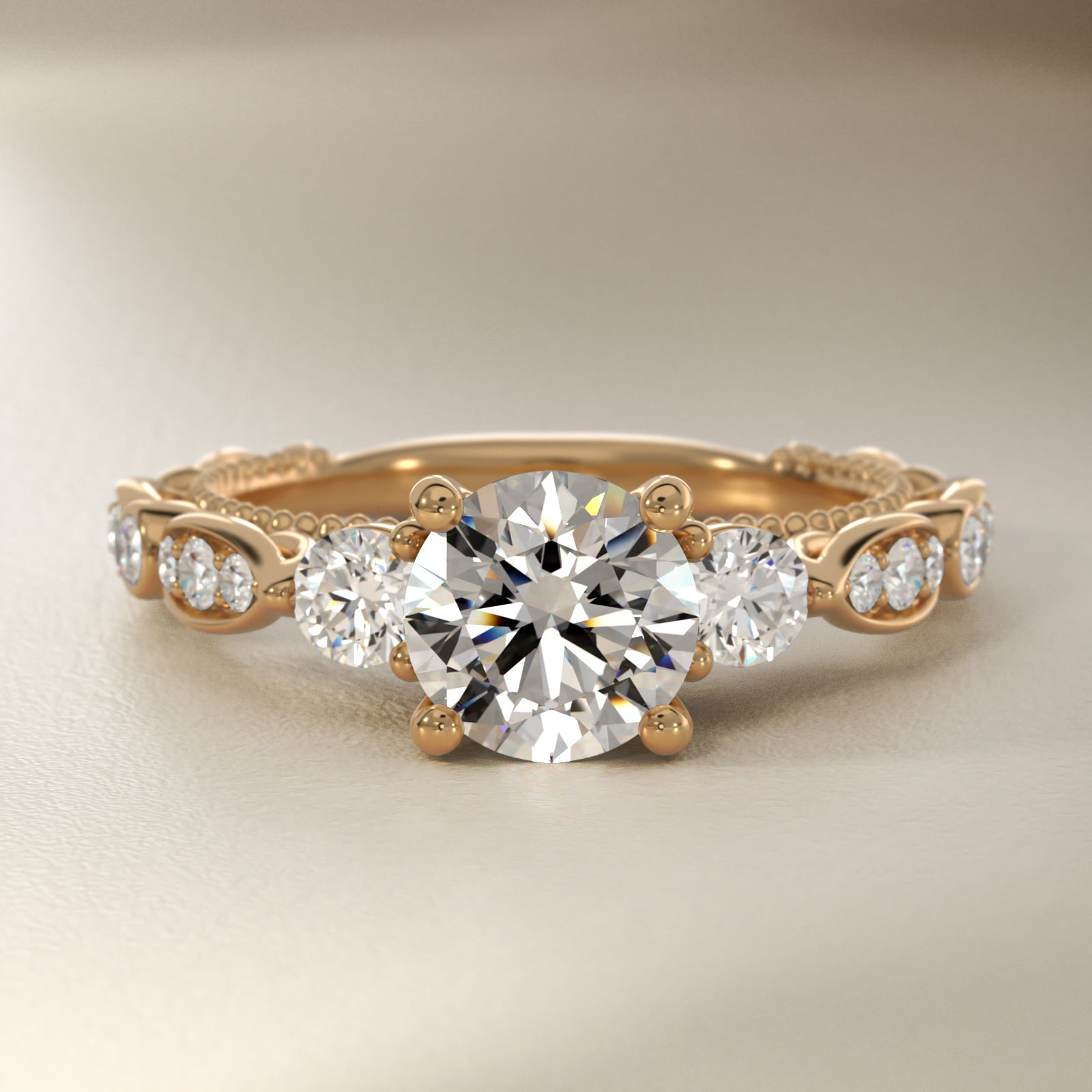 Floral Ellipse Diamond Cathedral Engagement Ring in 18k Yellow Gold (1/3 ct. tw.)