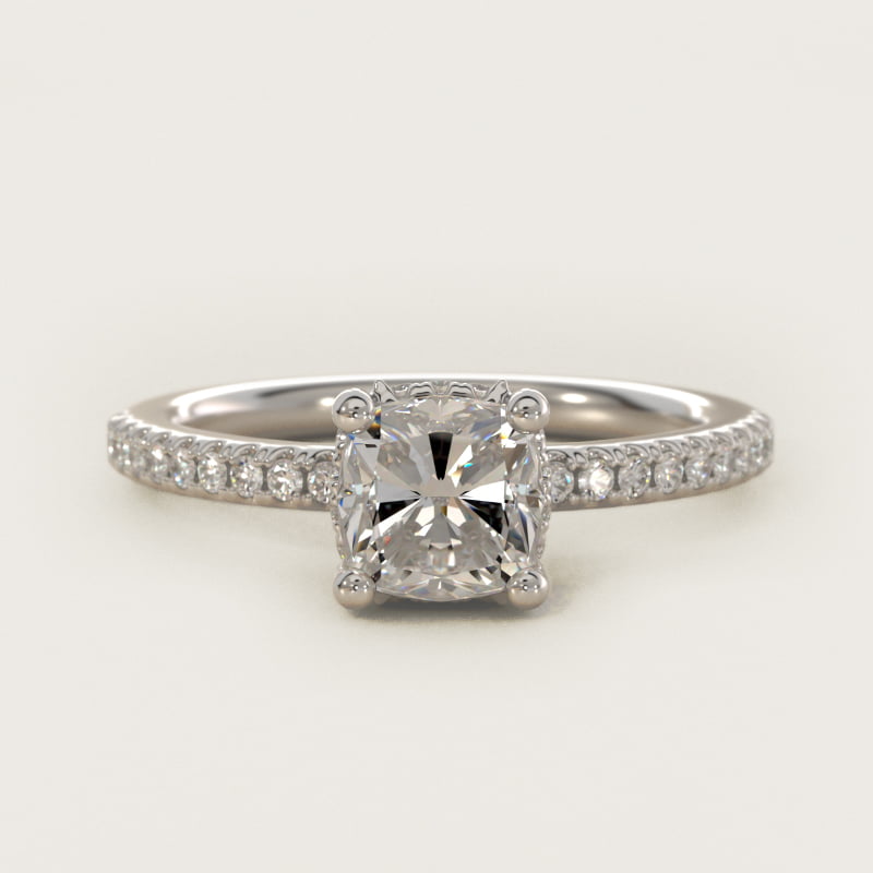 Petite Micropavé Hidden Halo Engagement Ring in 14k White Gold (1/5 ct. tw.)