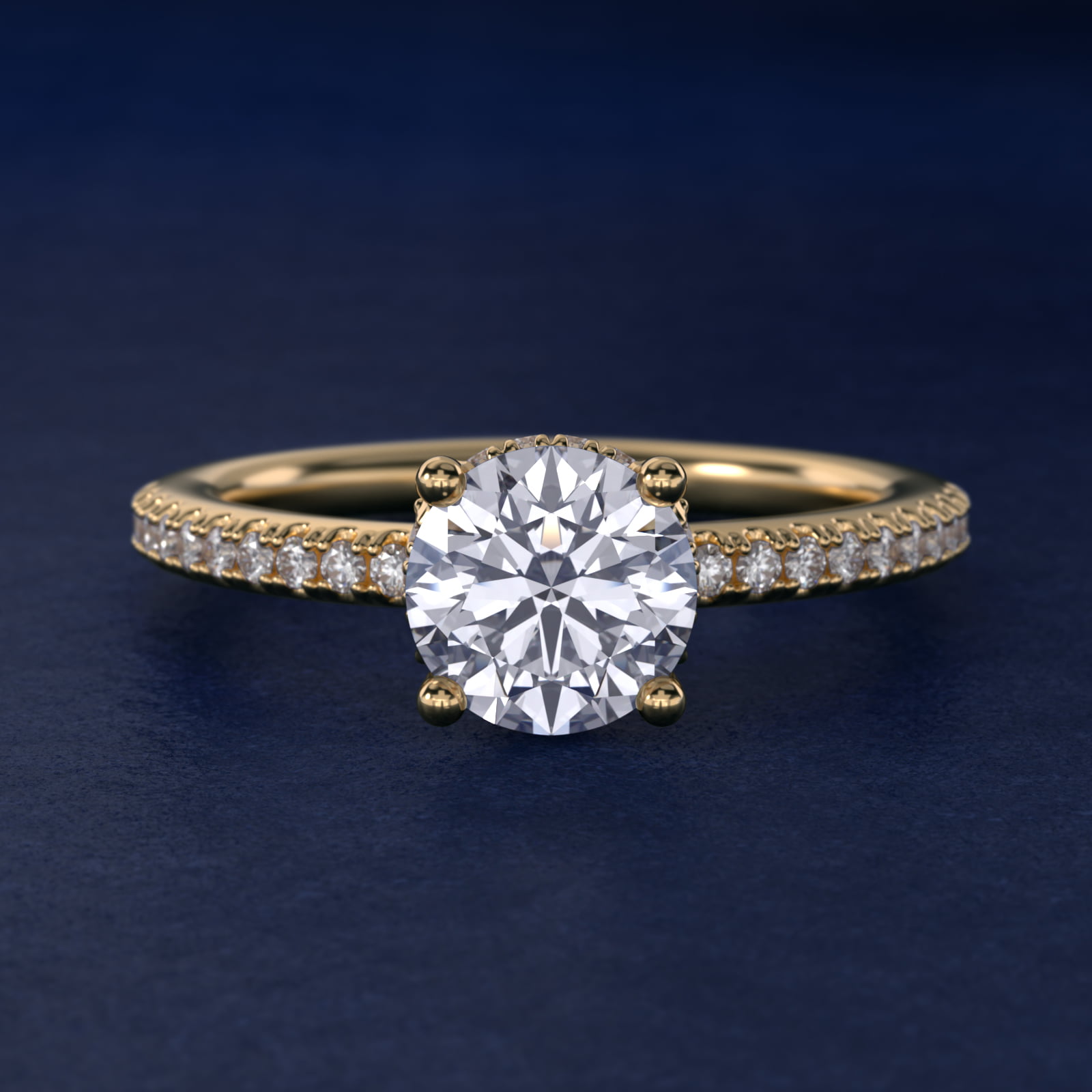 Petite Micropavé Hidden Halo Engagement Ring in 18k Yellow Gold (1/5 ct. tw.)
