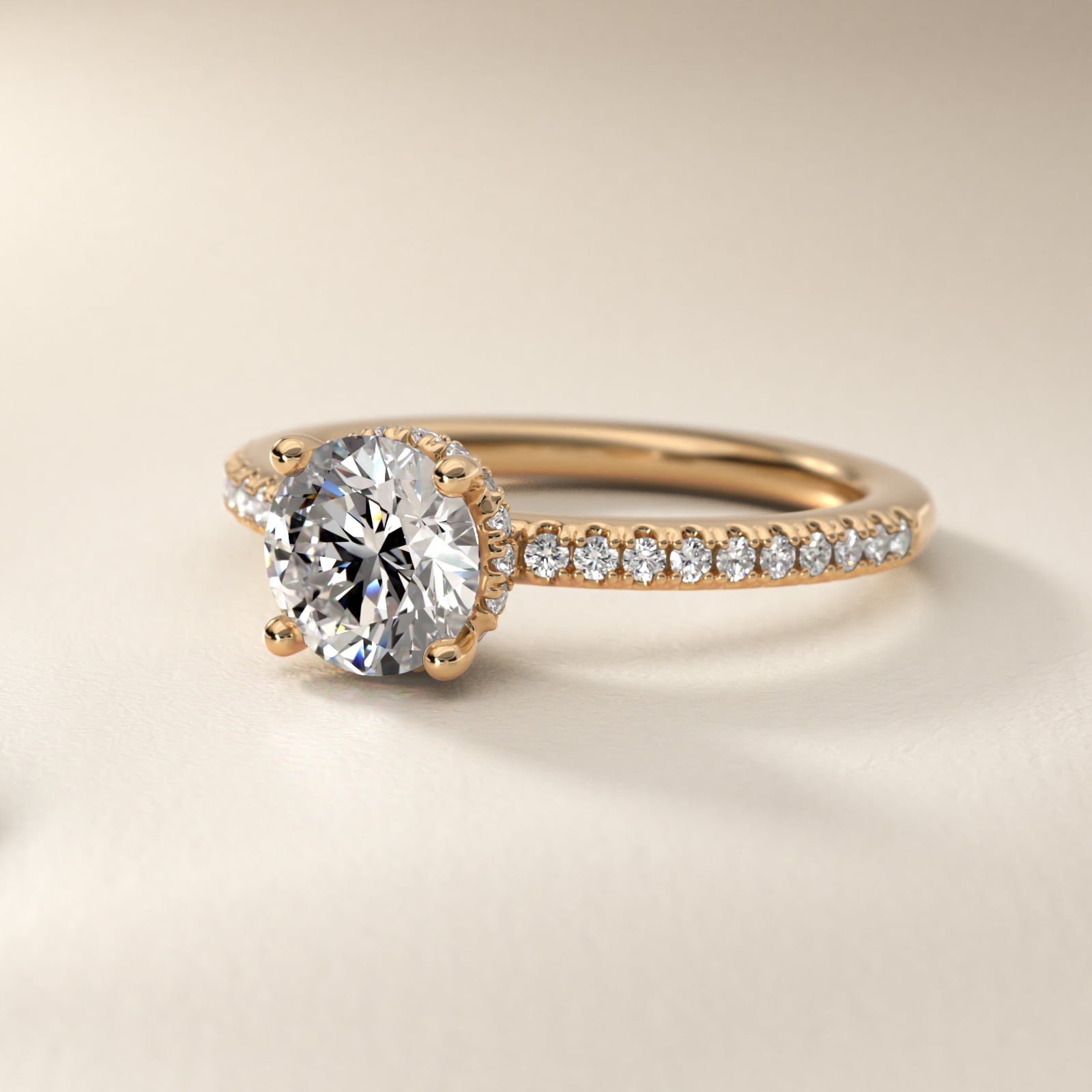 Petite Micropavé Hidden Halo Engagement Ring in 14k Yellow Gold (1/5 ct. tw.)