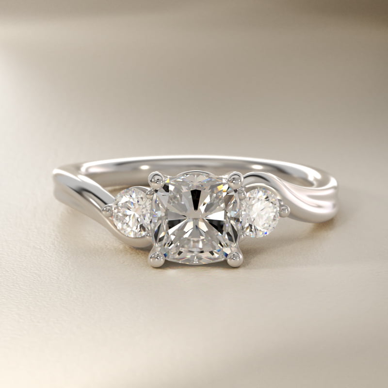 Wrapped Shank Three Stone Lab-Grown Diamond Engagement Ring in 14k White Gold