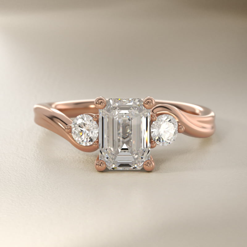 Wrapped Shank Three Stone Lab-Grown Diamond Engagement Ring in 14k Rose Gold