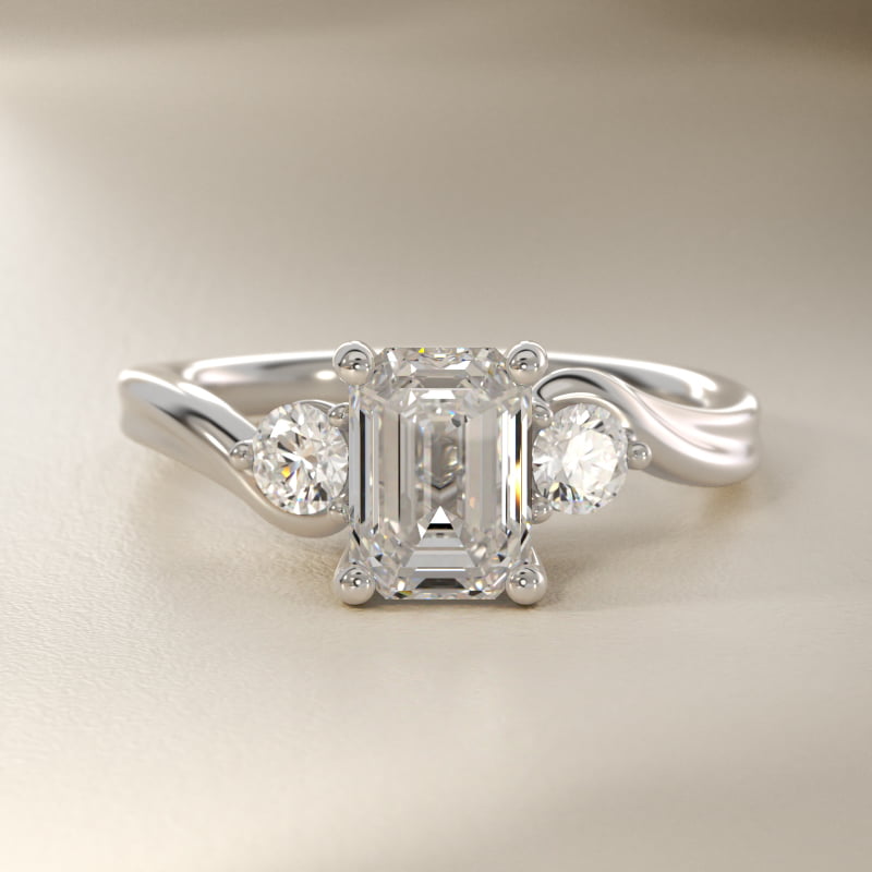Wrapped Shank Three Stone Lab-Grown Diamond Engagement Ring in 14k White Gold