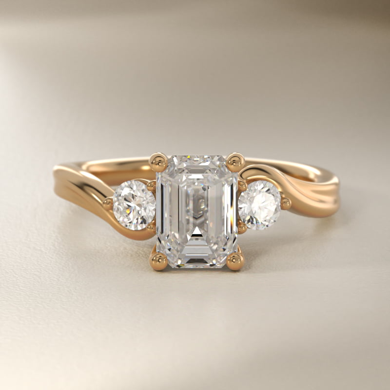 Wrapped Shank Three Stone Lab-Grown Diamond Engagement Ring in 14k Yellow Gold
