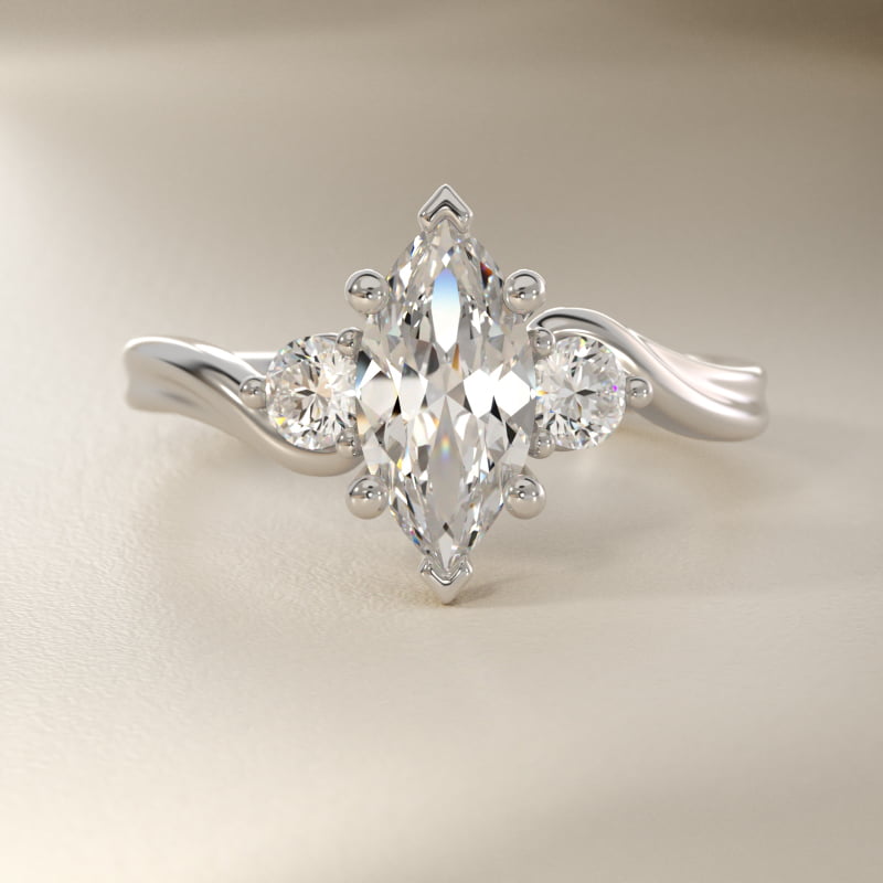 Wrapped Shank Three Stone Lab-Grown Diamond Engagement Ring in 14k White Gold