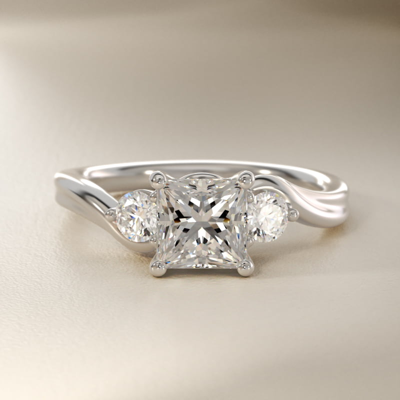 Wrapped Shank Three Stone Lab-Grown Diamond Engagement Ring in 14k White Gold