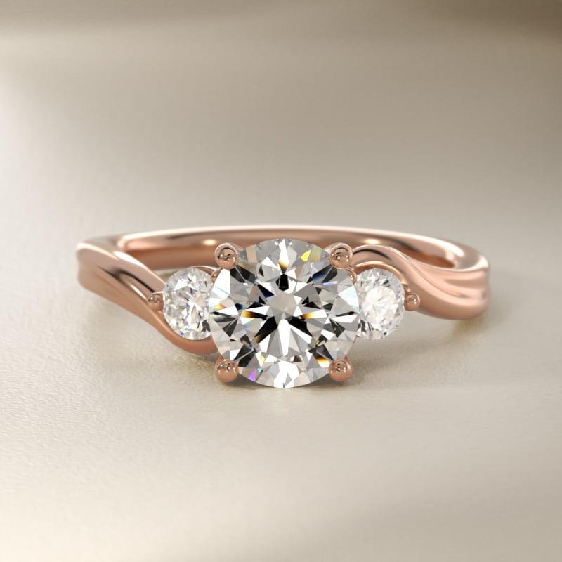 Wrapped Shank Three Stone Lab-Grown Diamond Engagement Ring in 14k Rose Gold