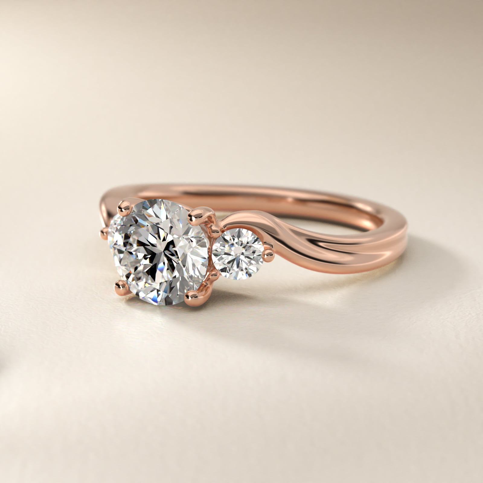 Wrapped Shank Three Stone Lab-Grown Diamond Engagement Ring in 14k Rose Gold