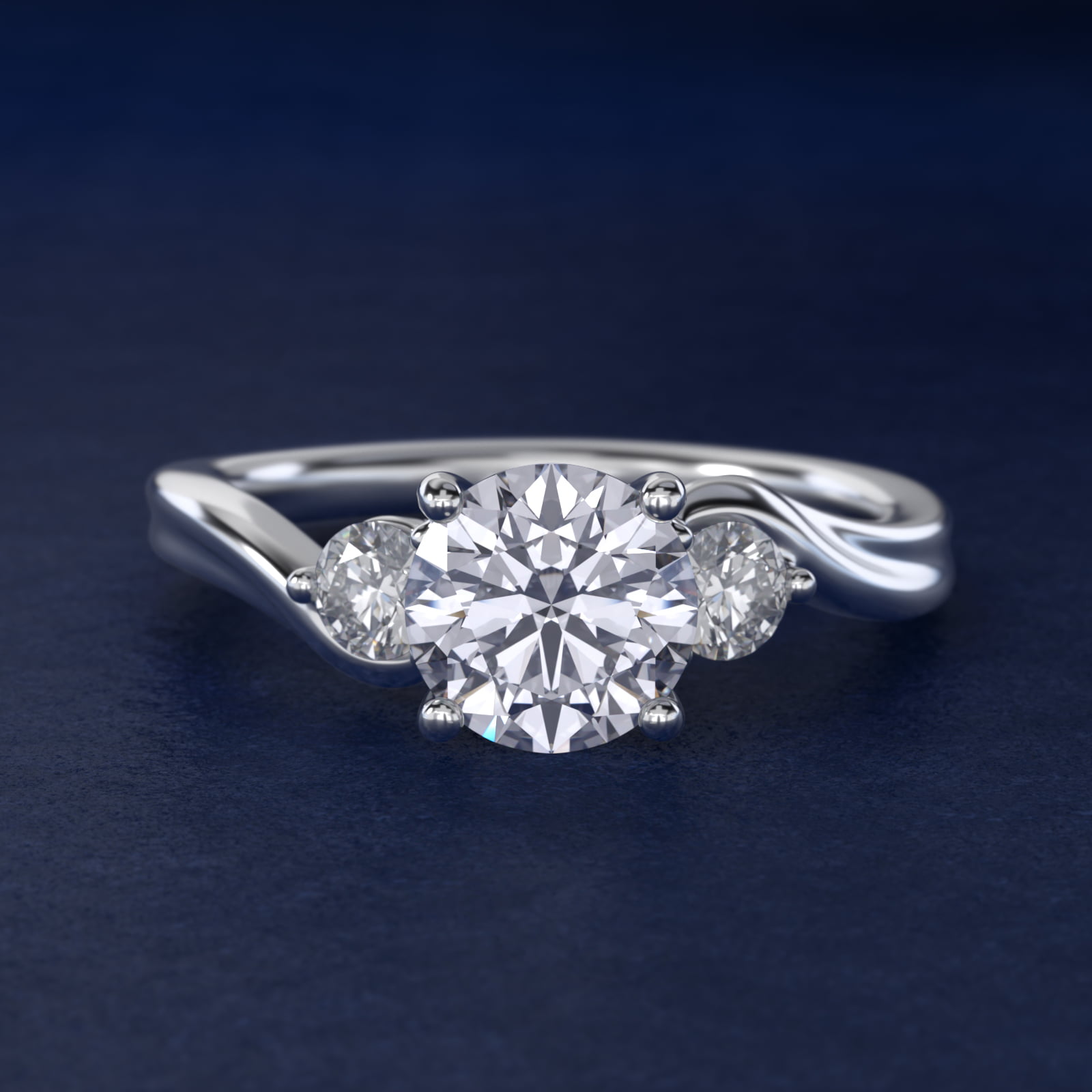 Wrapped Shank Three Stone Diamond Engagement Ring in Platinum