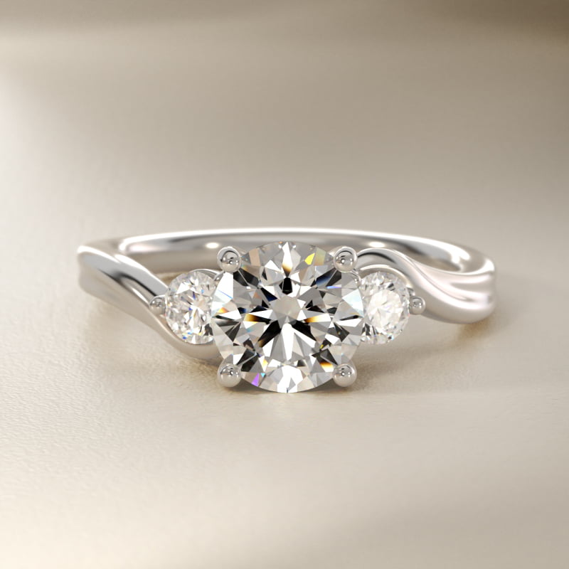 Wrapped Shank Three Stone Lab-Grown Diamond Engagement Ring in 14k White Gold