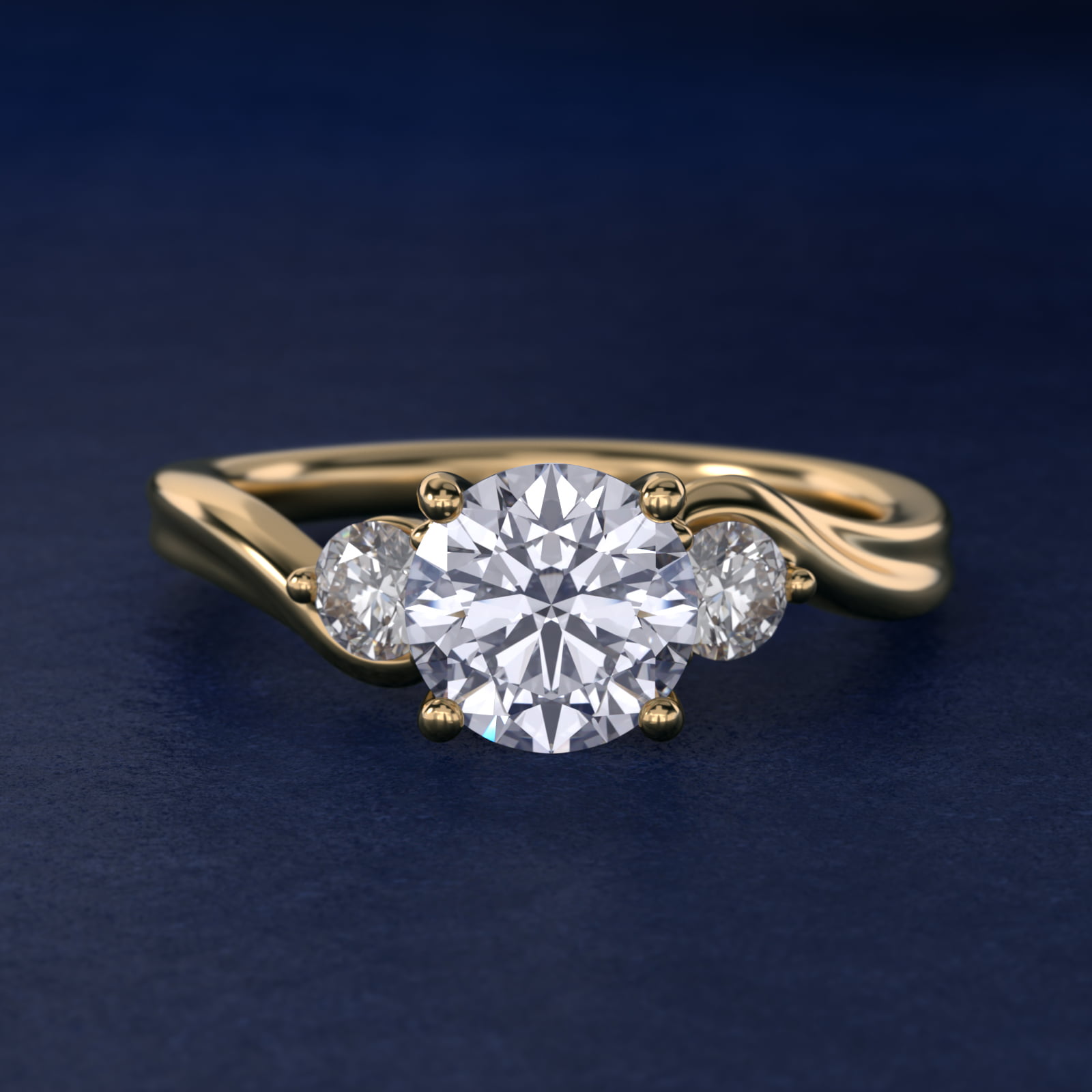 Wrapped Shank Three Stone Lab-Grown Diamond Engagement Ring in 18k Yellow Gold