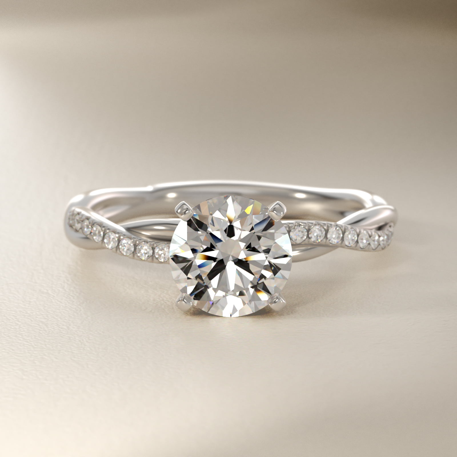 Two Tone Petite Twist Diamond Engagement Ring in 14k Rose and White Gold