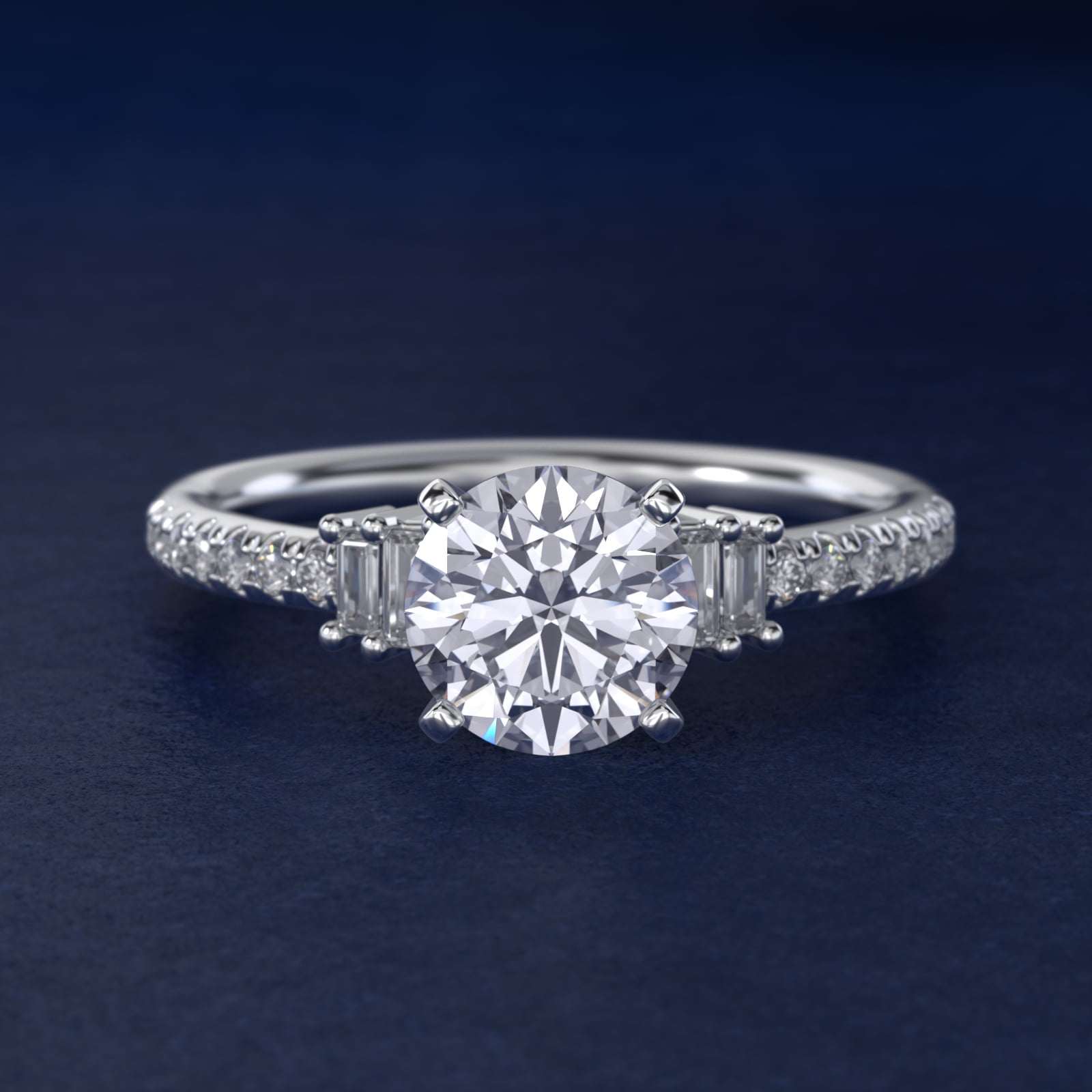 Petite Baguette and Pavé Diamond Engagement Ring in Platinum
