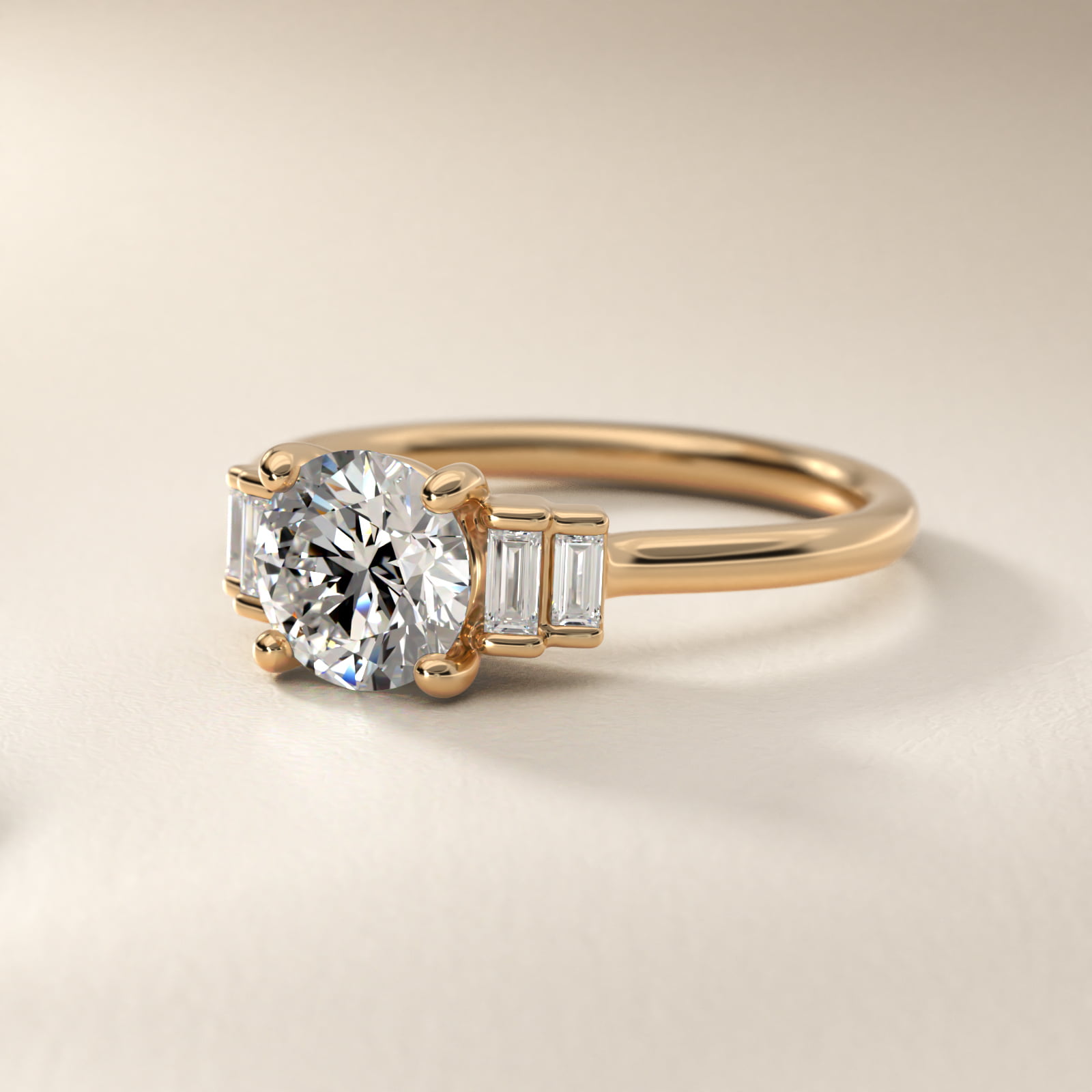 Tiered Baguette Diamond Engagement Ring in 14k Yellow Gold