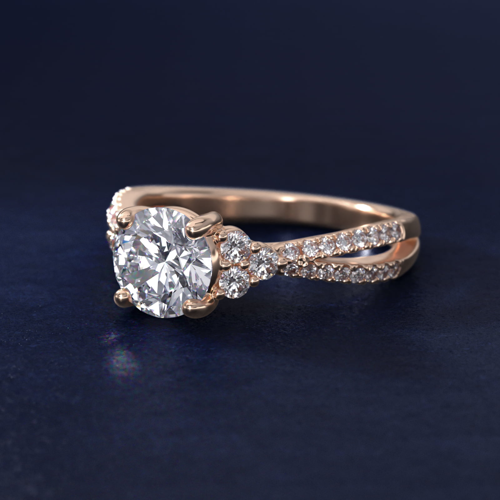 Crisscross Pavé Diamond Engagement Ring in 14k Rose Gold