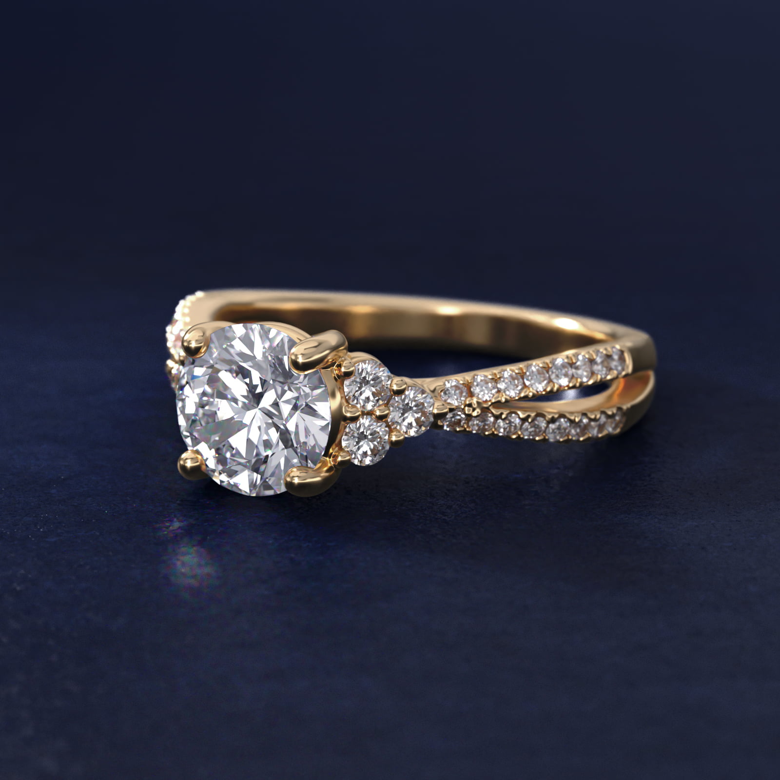 Crisscross Pavé Diamond Engagement Ring in 14k Yellow Gold