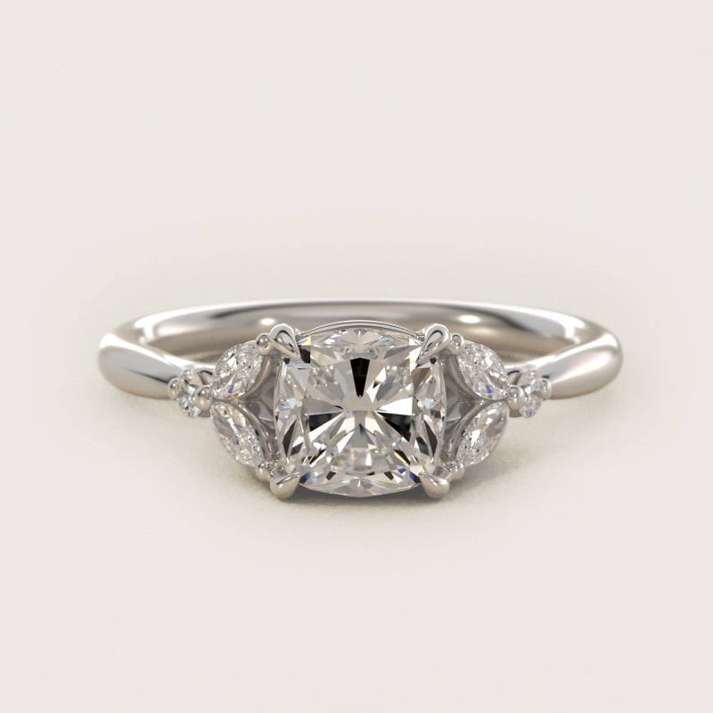 Floral Marquise Diamond Engagement Ring in 18k White Gold