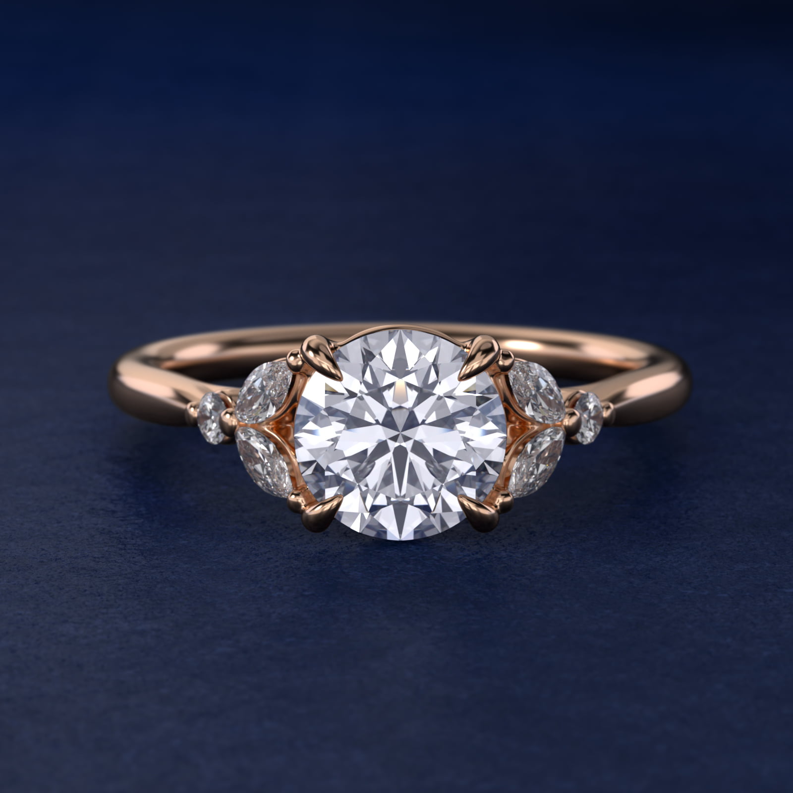 Floral Marquise Diamond Engagement Ring in 14k Rose Gold