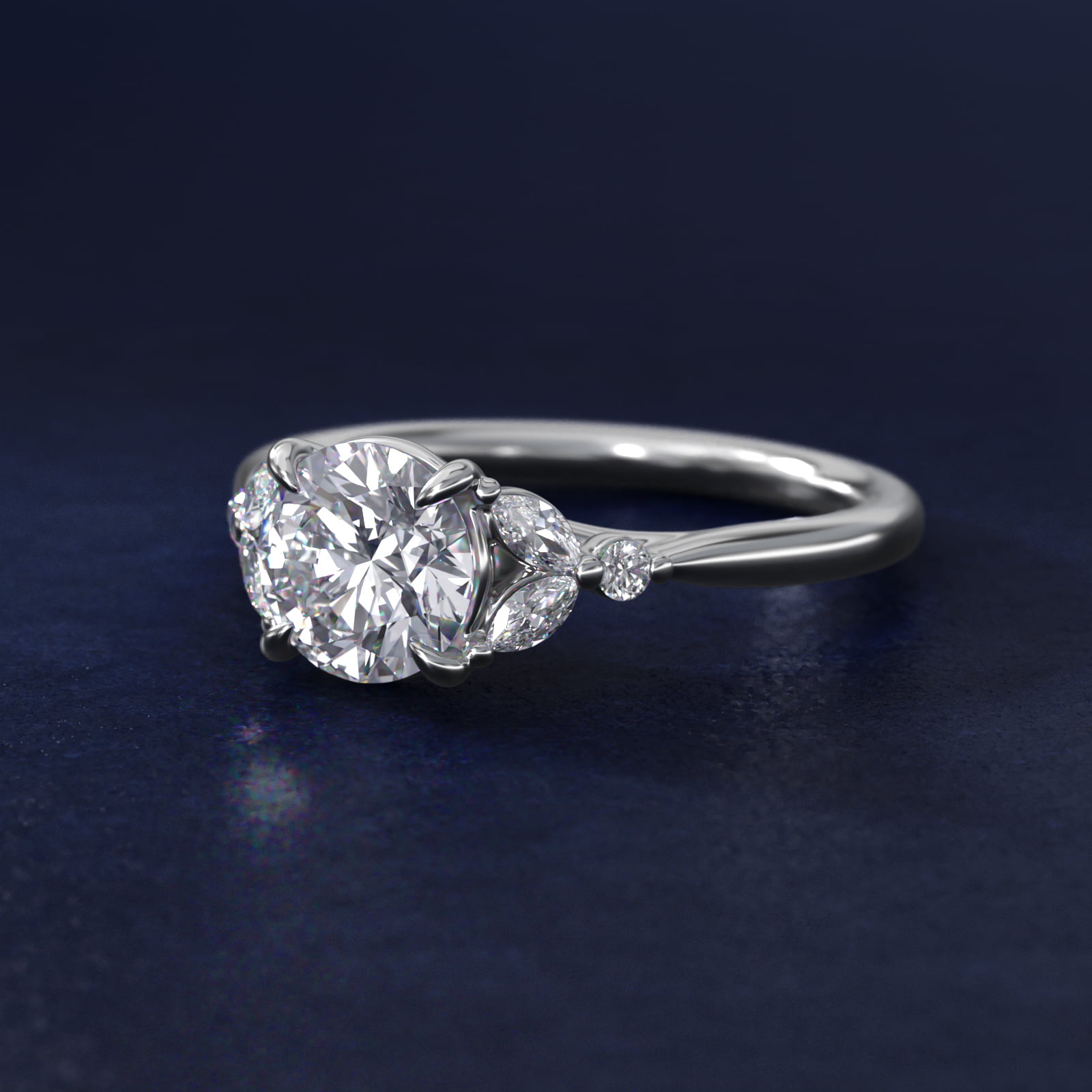 Floral Marquise Diamond Engagement Ring in 18k White Gold