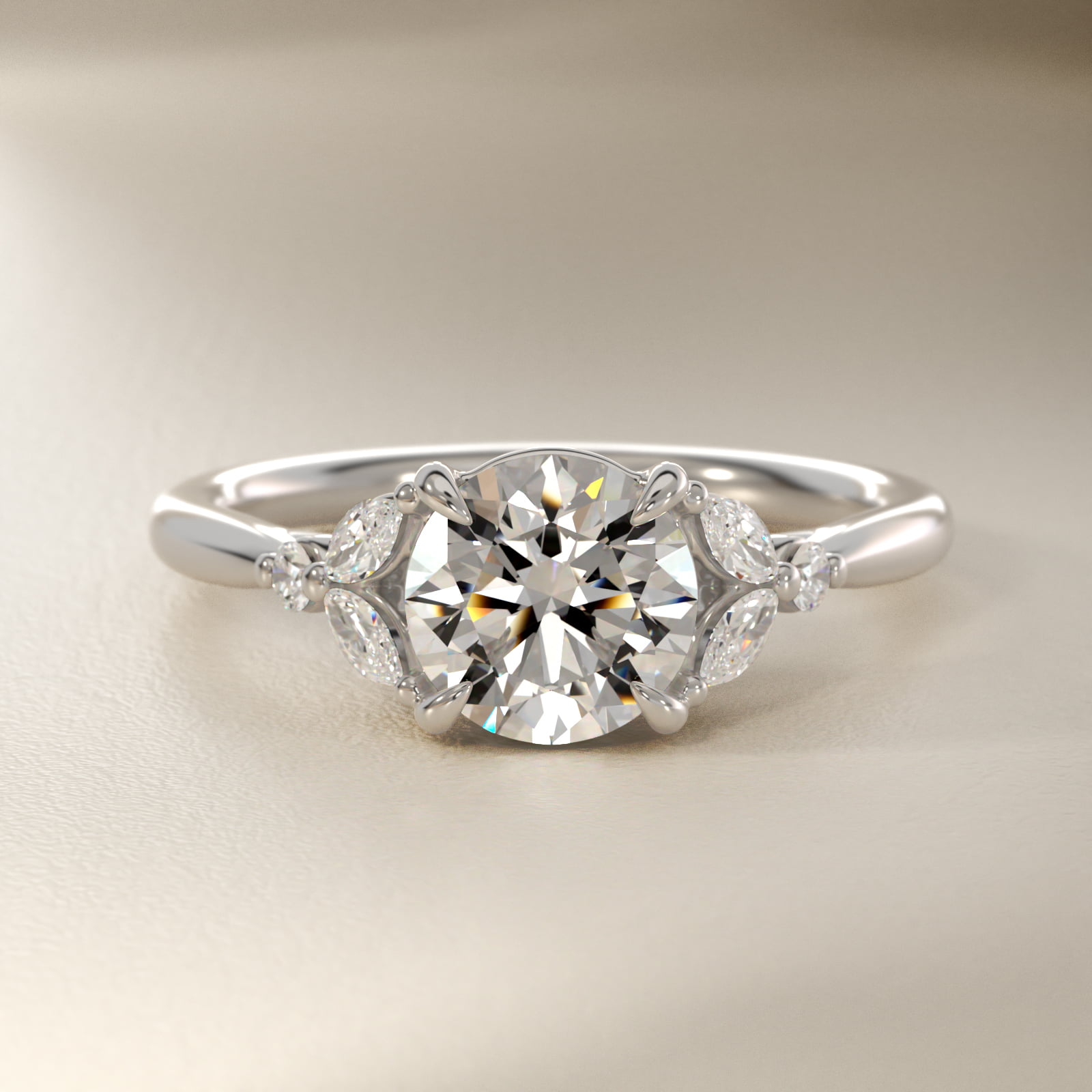 Floral Marquise Diamond Engagement Ring in Platinum