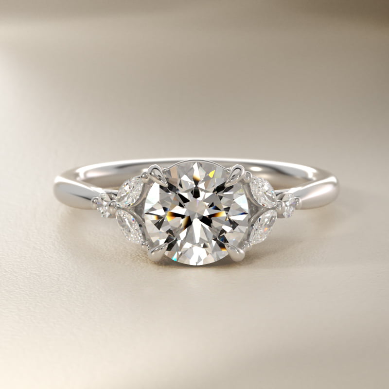 Floral Marquise Diamond Engagement Ring in 14k White Gold