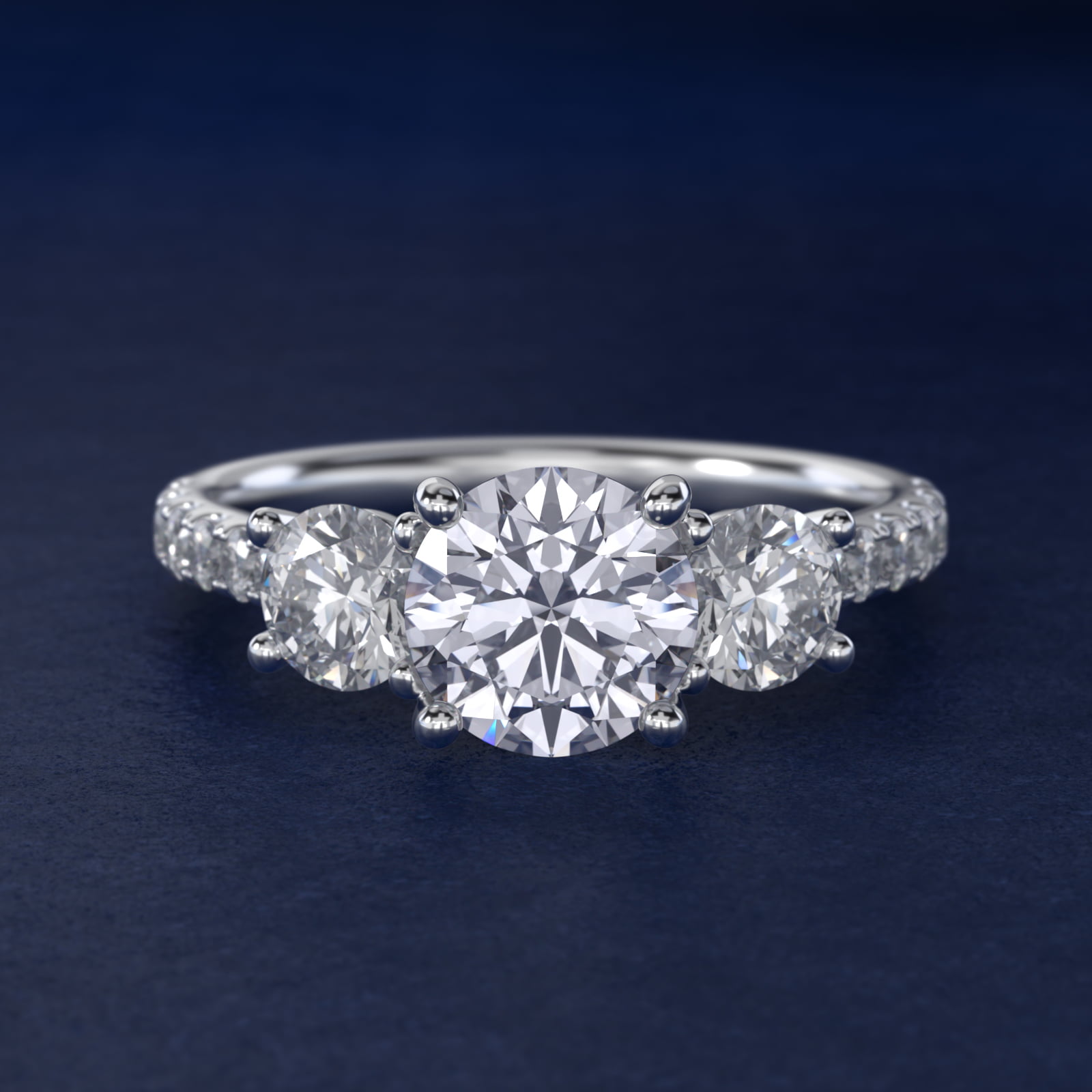 Modern Trellis Three Stone Lab-Grown Diamond Engagement in 14k White Gold