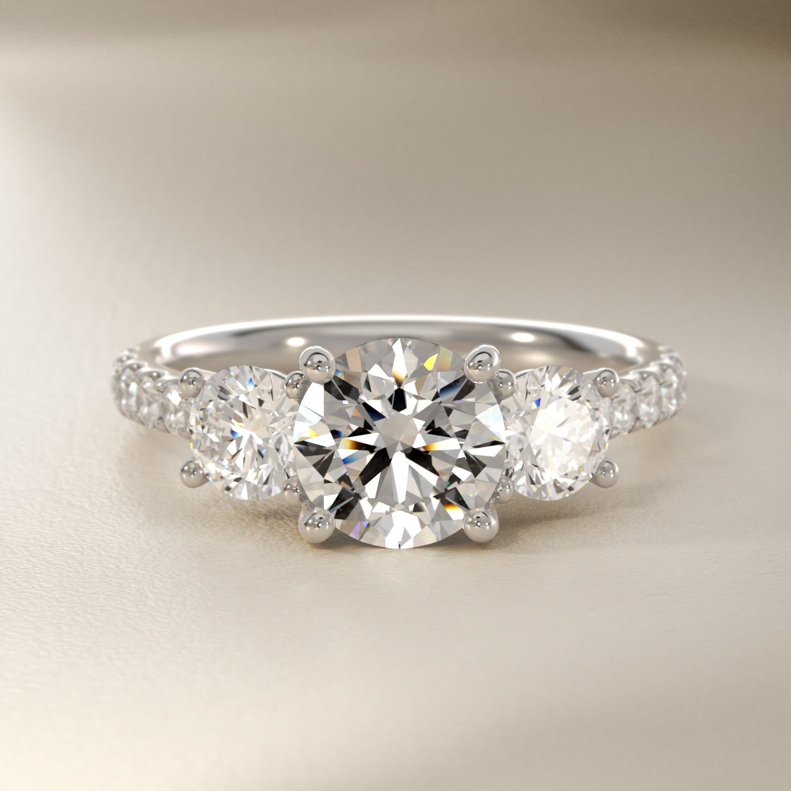 Modern Trellis Three Stone Lab-Grown Diamond Engagement in 18k White Gold