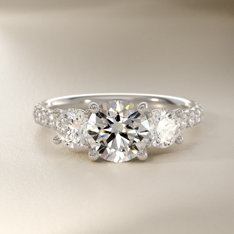 Modern Trellis Three Stone Lab-Grown Diamond Engagement in 18k White Gold