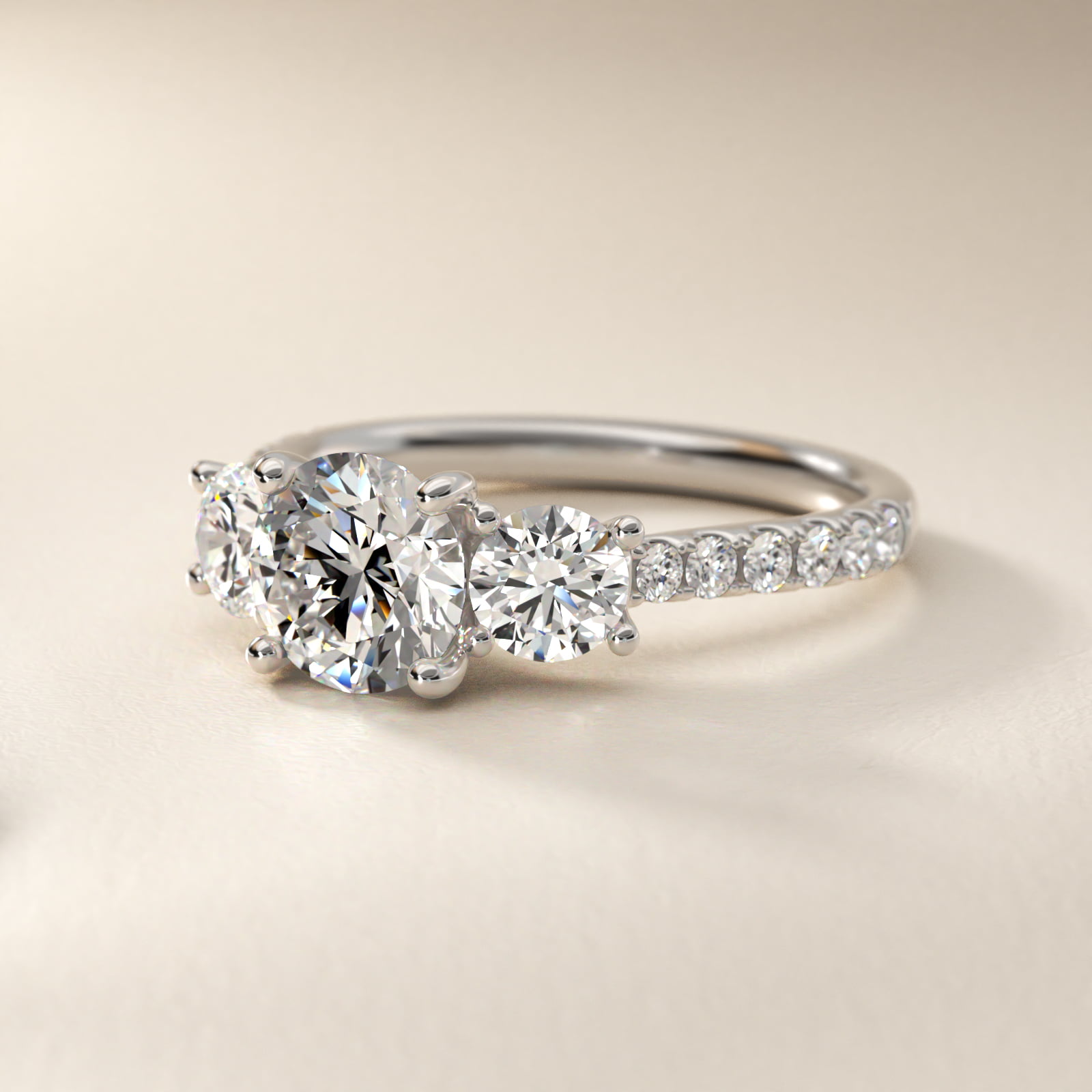 Modern Trellis Three Stone Lab-Grown Diamond Engagement in Platinum